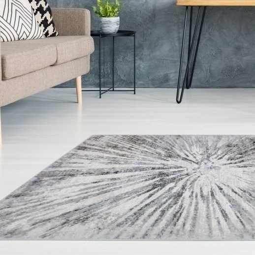 Abstract Burst Textured Woven Rugs in Grey