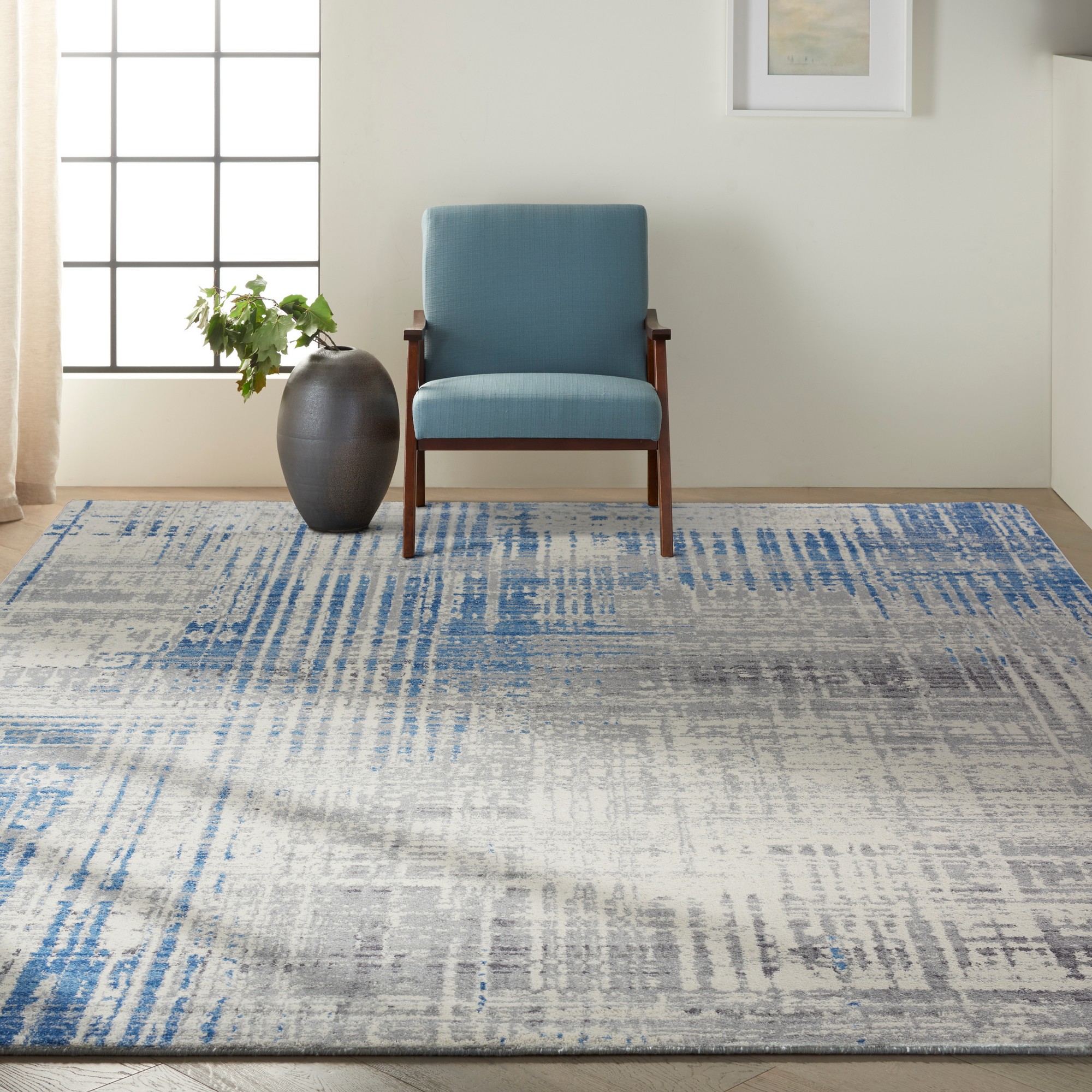 Calvin Klein Torrent Designer Abstract Rugs Ck982 Ivory Grey Blue