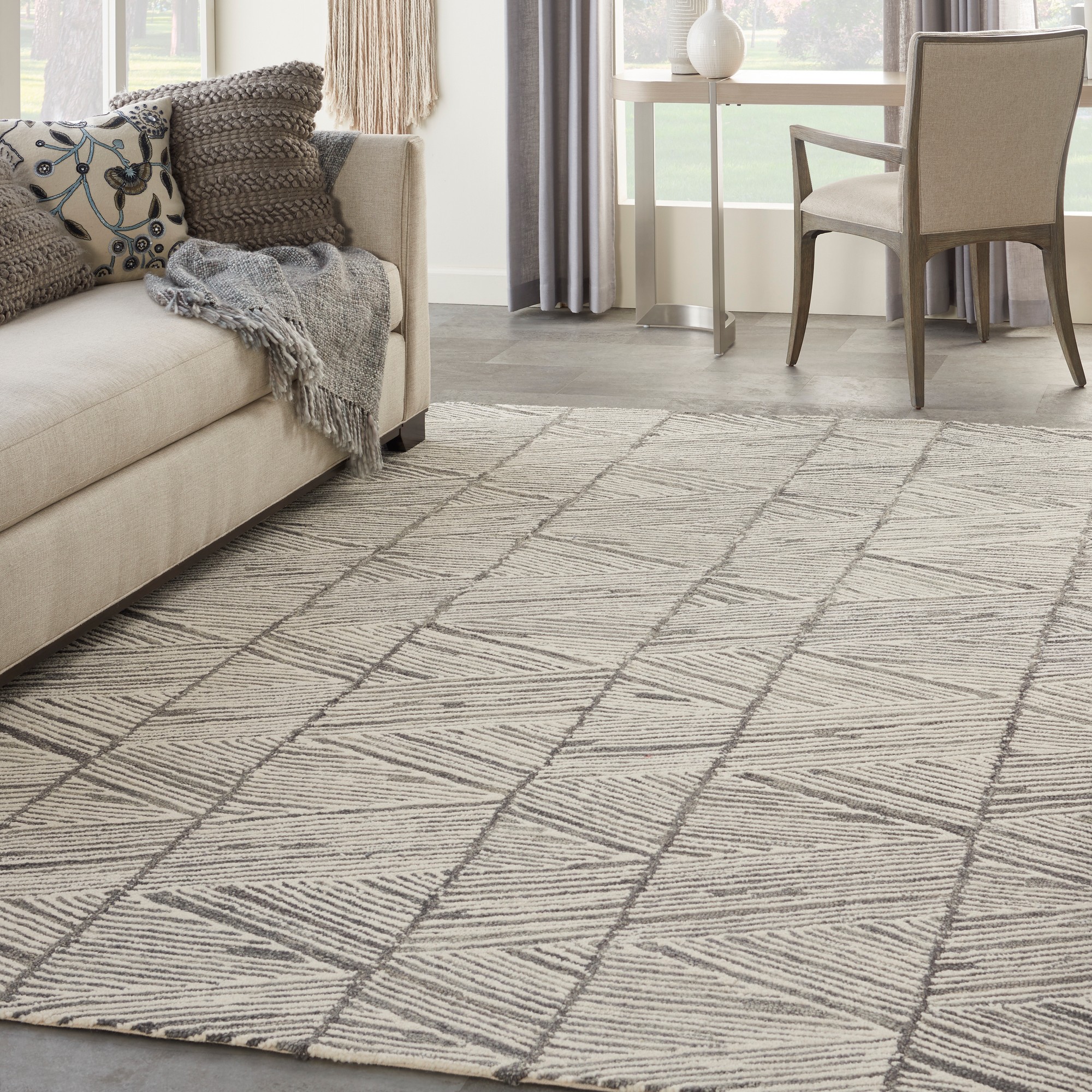 Colorado Clr01 Linear Wool Rugs By Nourison In Grey White