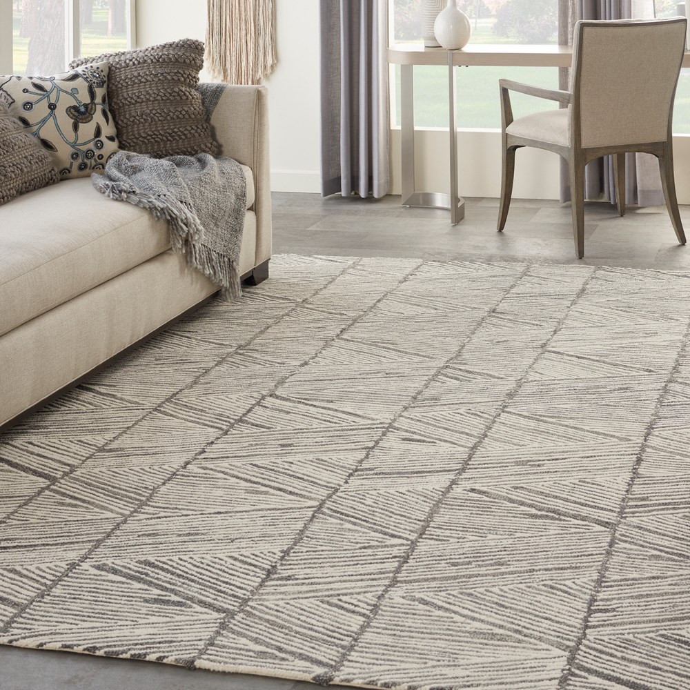 Colorado CLR01 Linear Wool Rugs by Nourison in Grey White