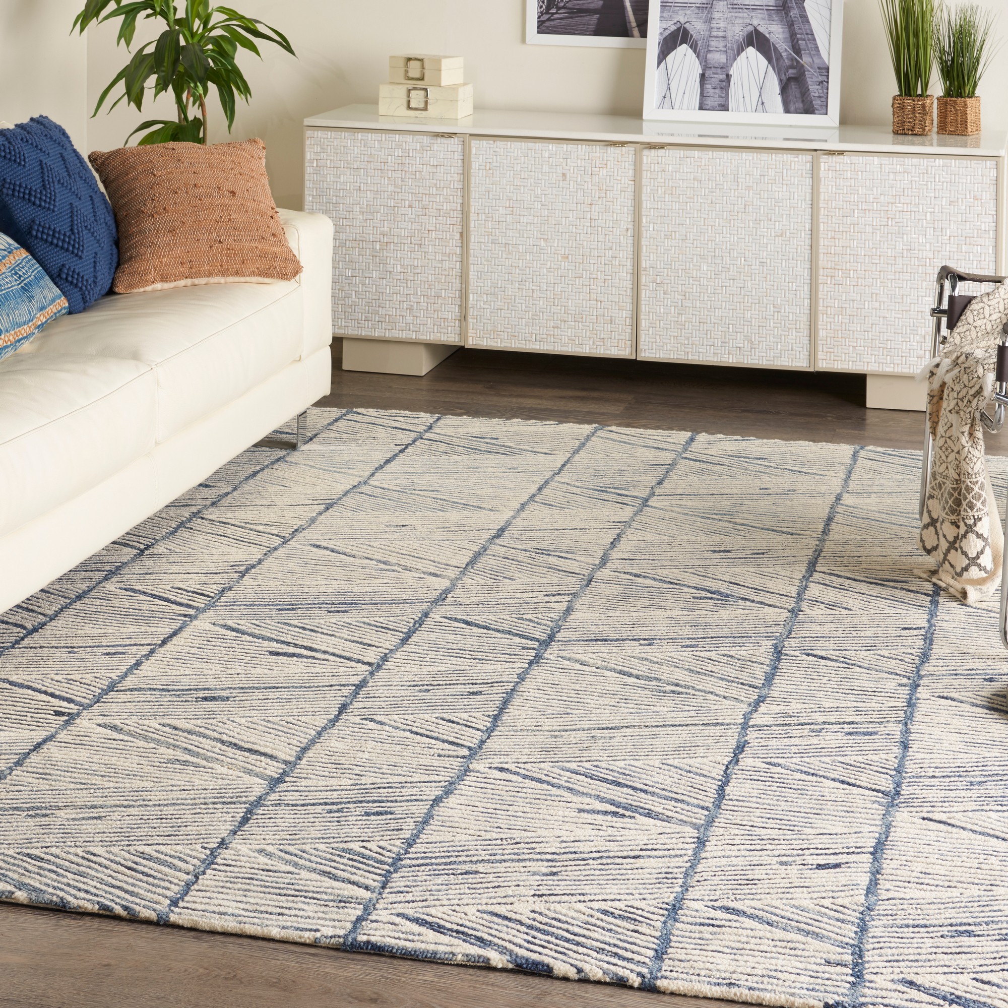 Colorado Clr01 Linear Wool Rugs By Nourison In White Blue