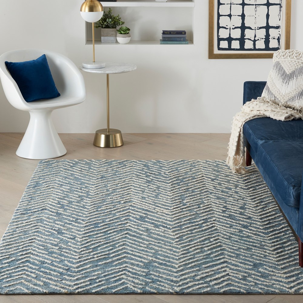 Colorado CLR02 Linear Wool Rugs by Nourison in Indigo Ivory