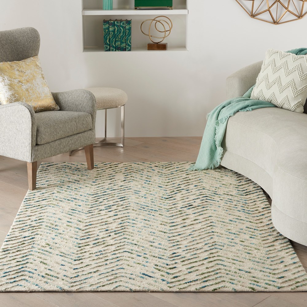 Colorado CLR02 Linear Wool Rugs by Nourison in Ivory Green