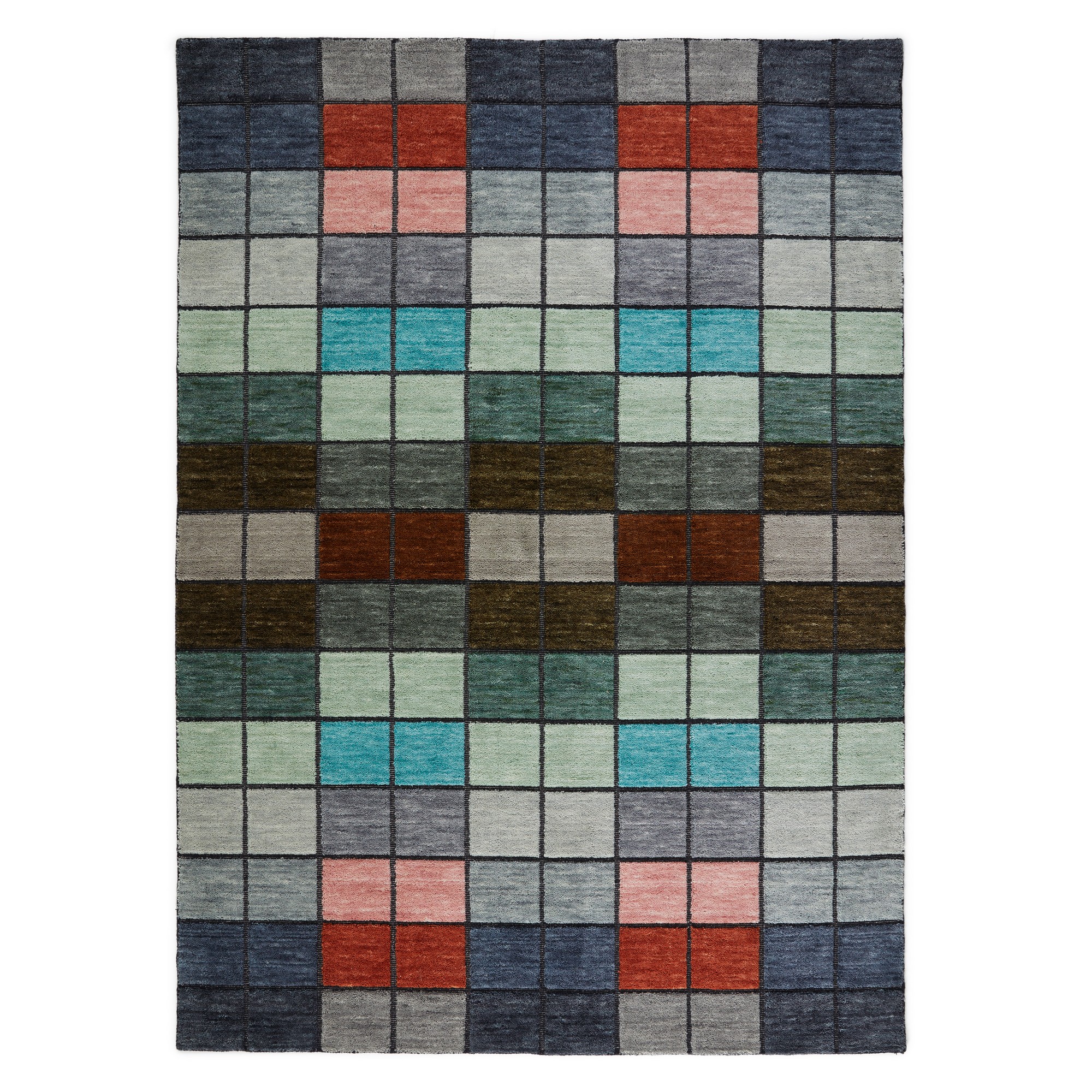 Chequers Modern Geometric Wool Rugs In Multi