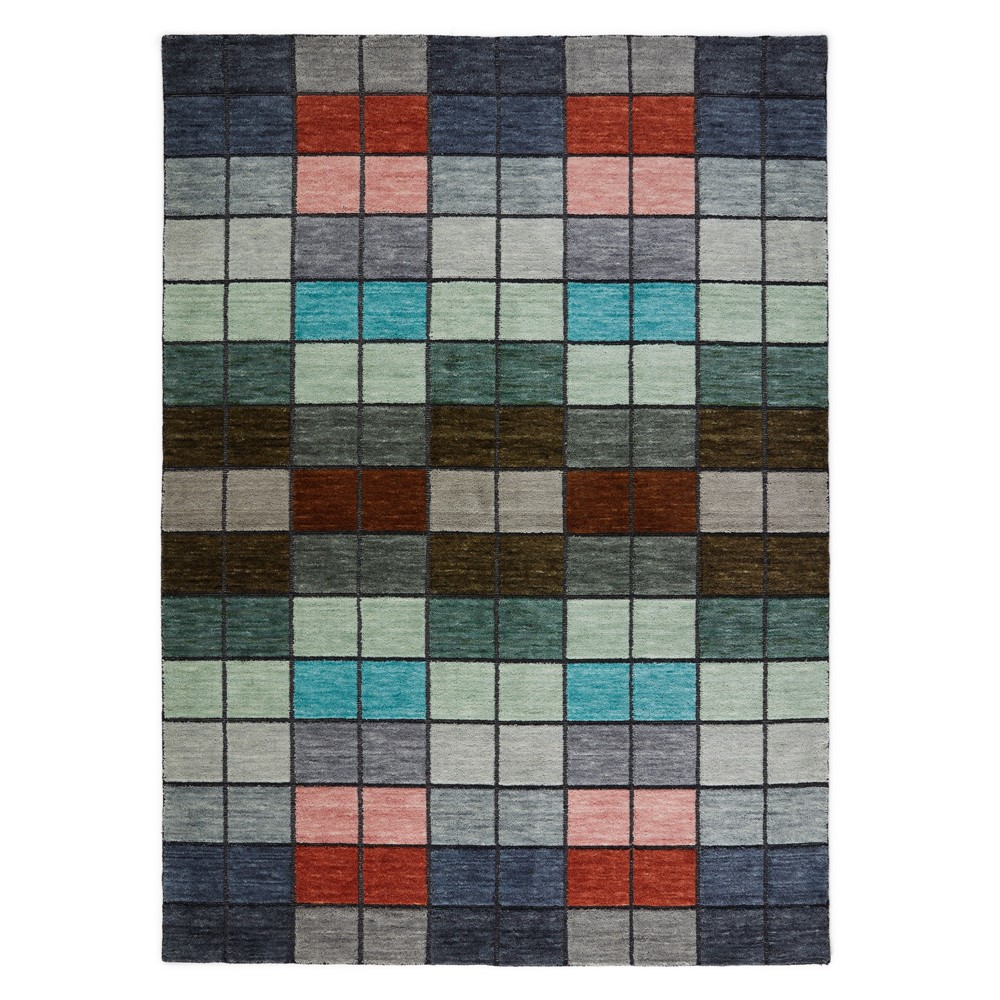 Chequers Modern Geometric Wool Rugs in Multi