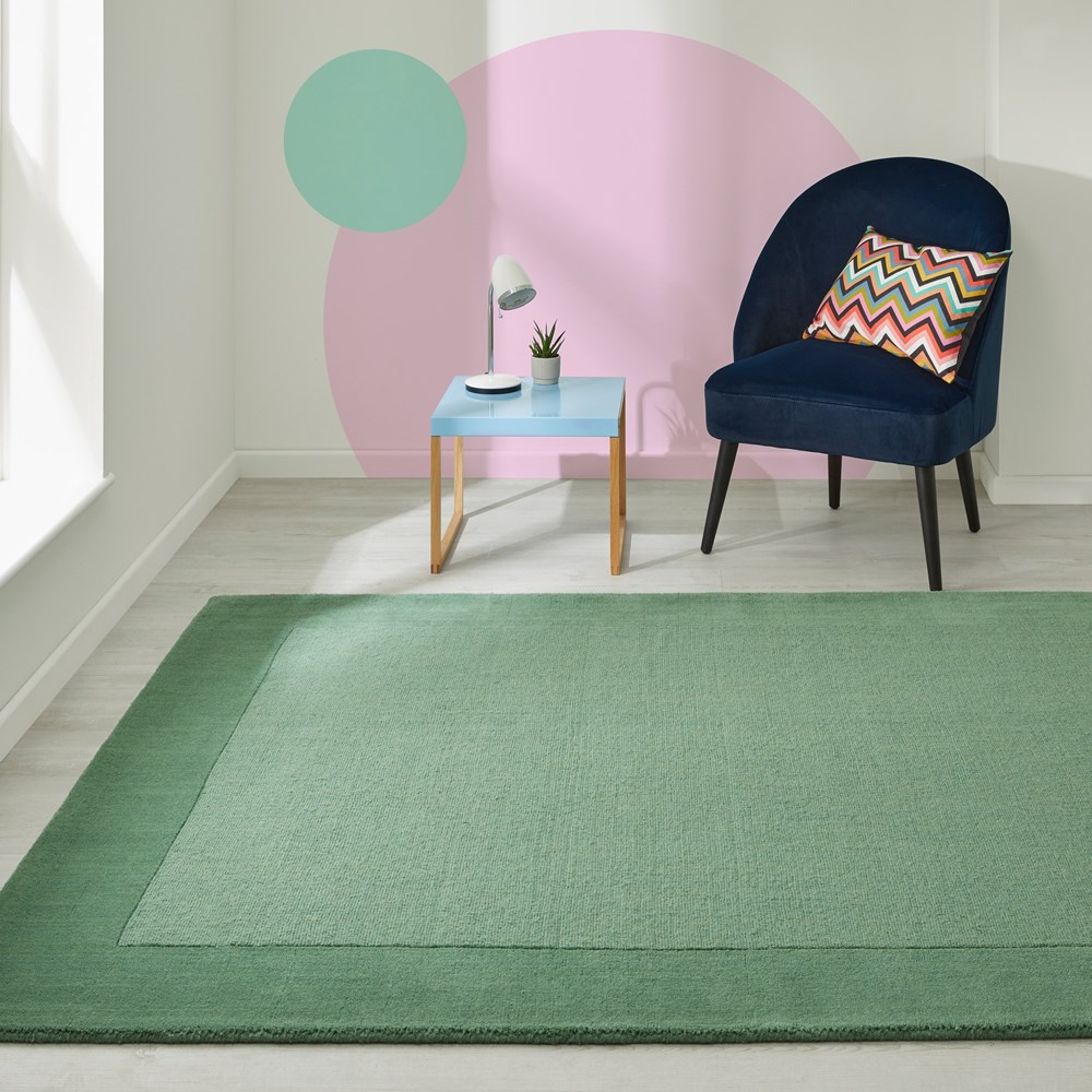 Colours Bordered Wool Rug in Green