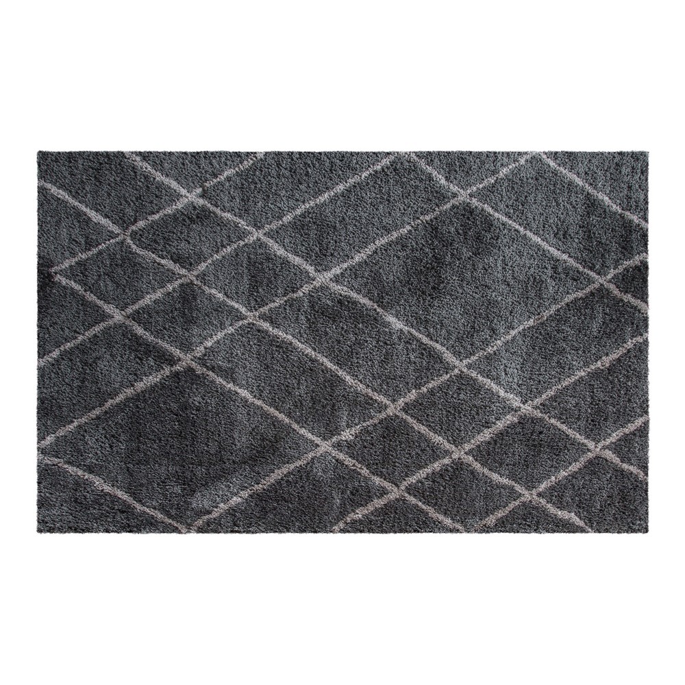 Constance Boho Diamond Shaggy Rugs in Grey By Luxe Tapi