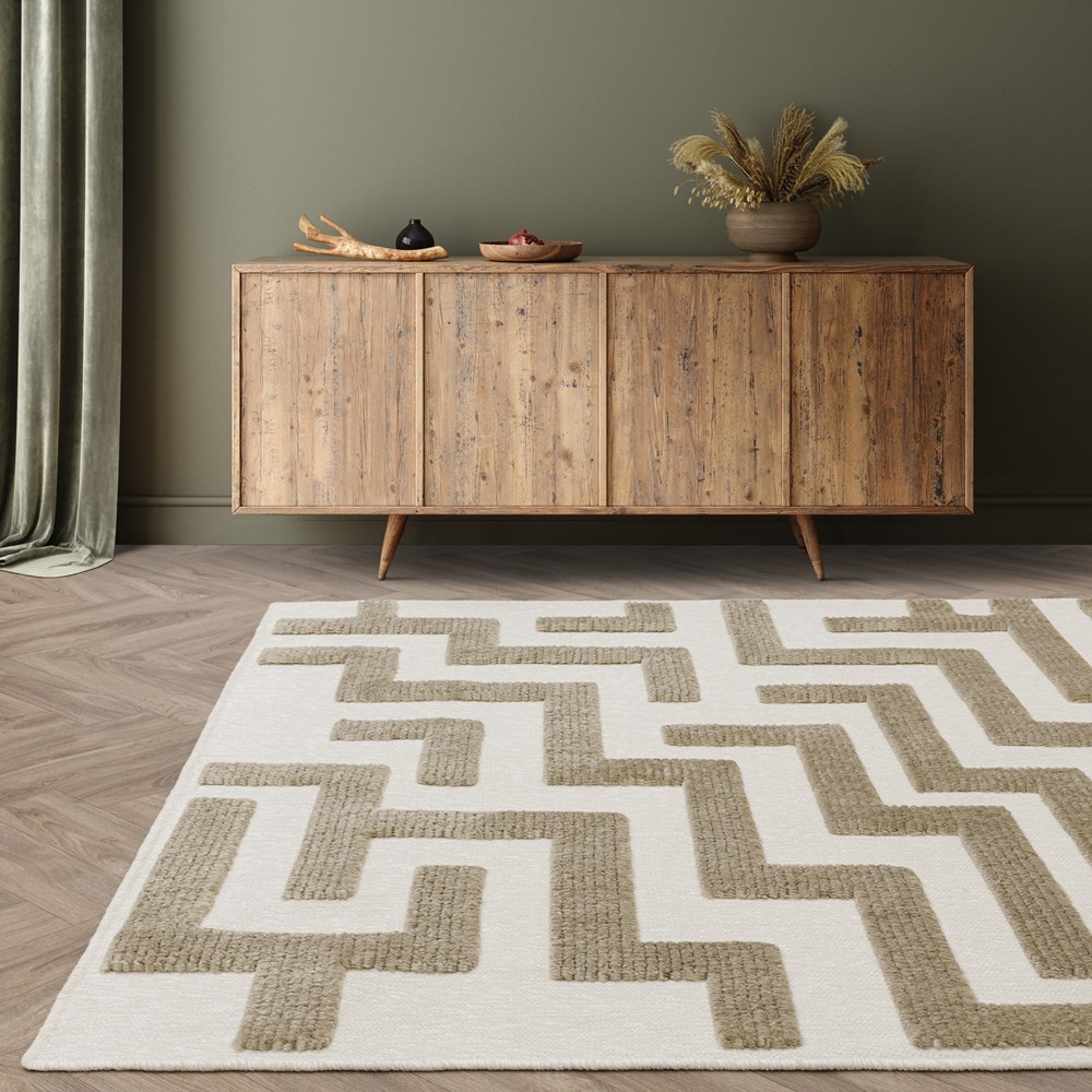 Freja Cove Boho Textured Geometric Washable Rugs in Sand Natural