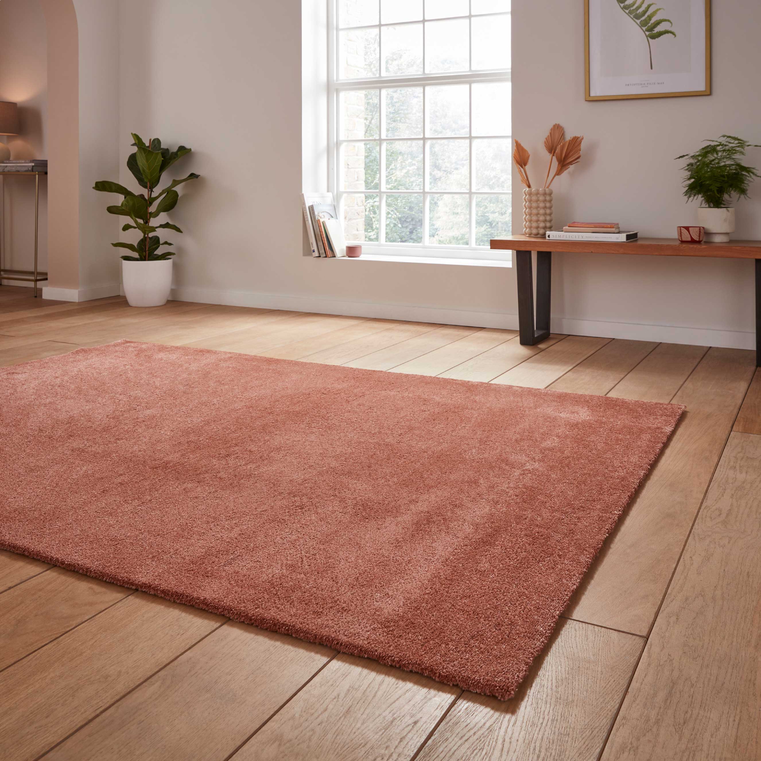 Cove Plain Plush Soft Shaggy Washable Rug In Terracotta Orange