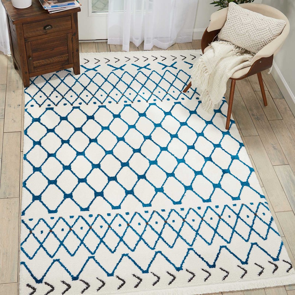 Kamala Rugs DS500 by Nourison in White and Blue