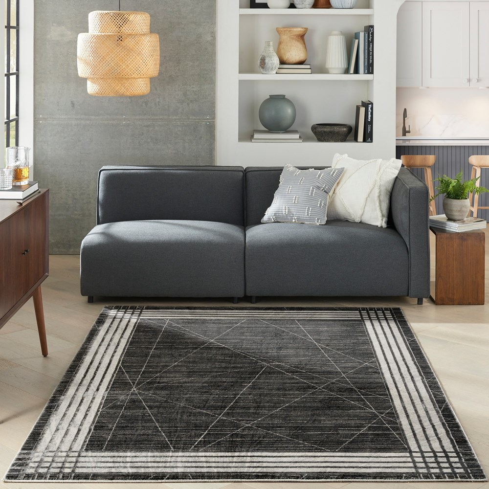 Desire DSR01 Geometric Rugs by Nourison in Charcoal Silver Grey