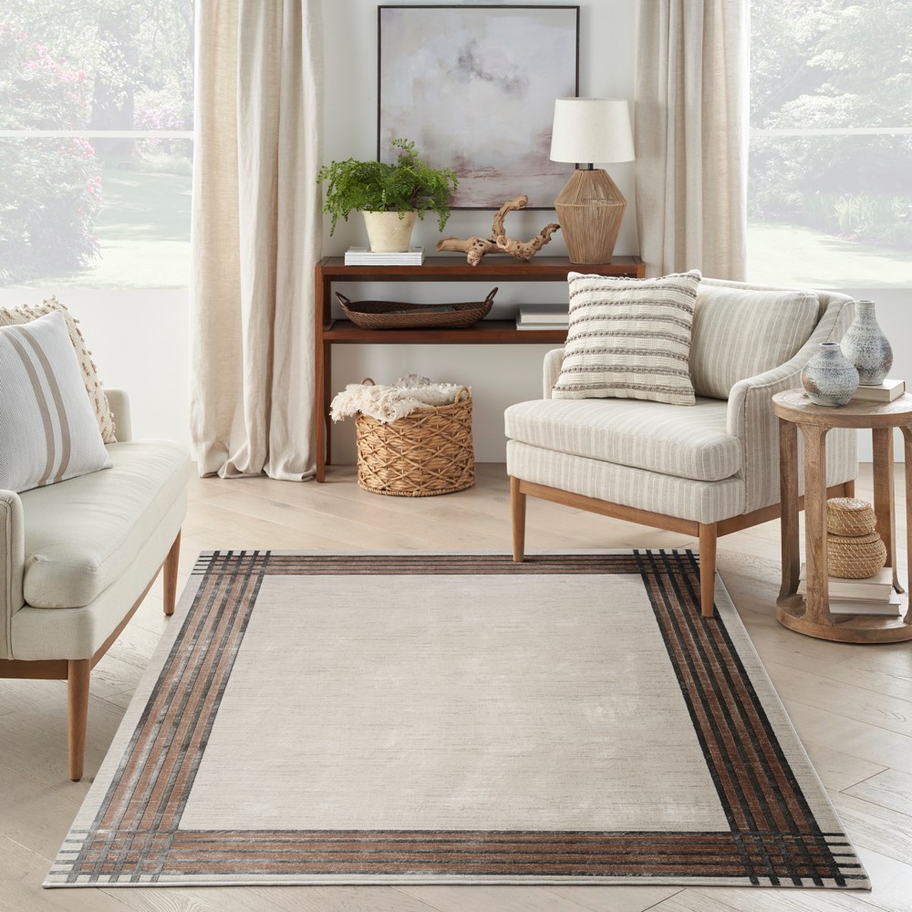 Desire DSR01 Geometric Rugs by Nourison in Ivory Silver Grey