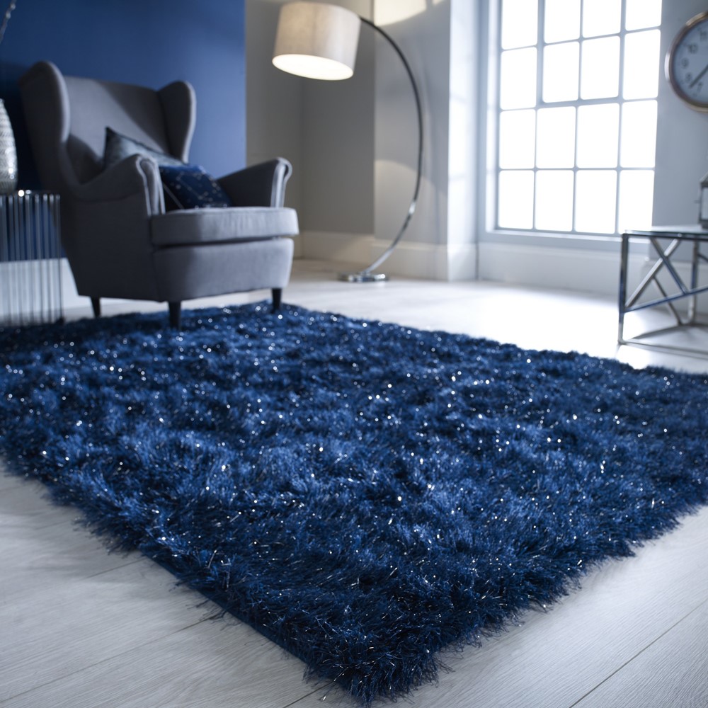 Dazzle Shaggy Rugs in Midnight Blue buy online from the rug seller uk