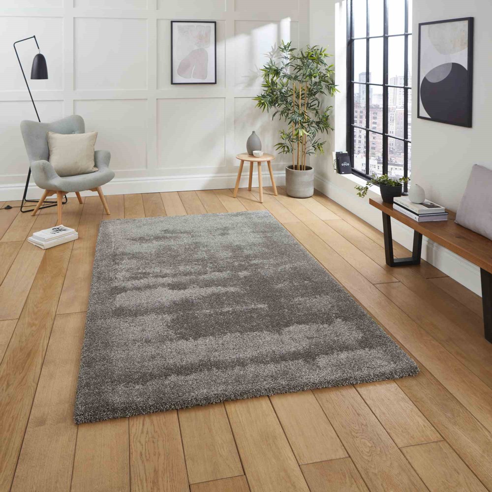 Deluxe Modern Plain Shaggy Rugs in Grey