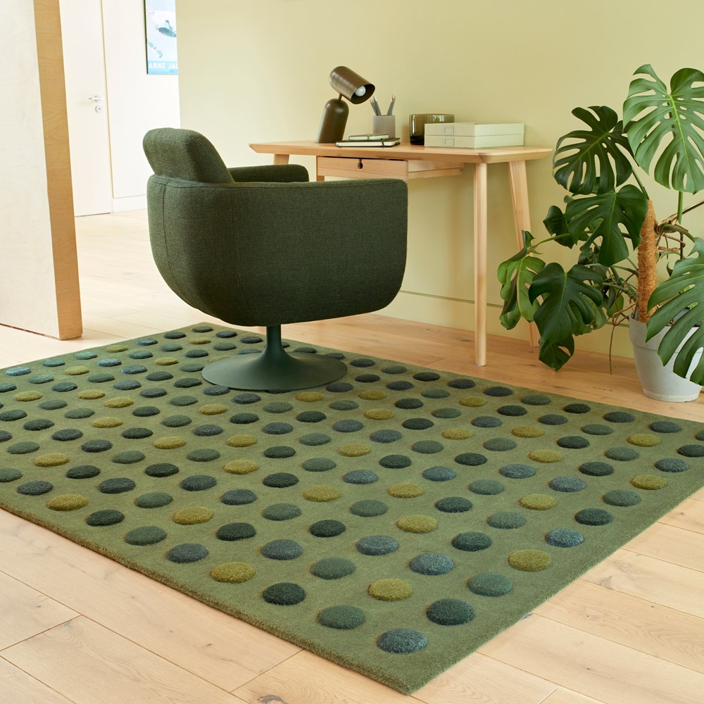 Dotty Spots Modern Wool Carved Rugs in Green