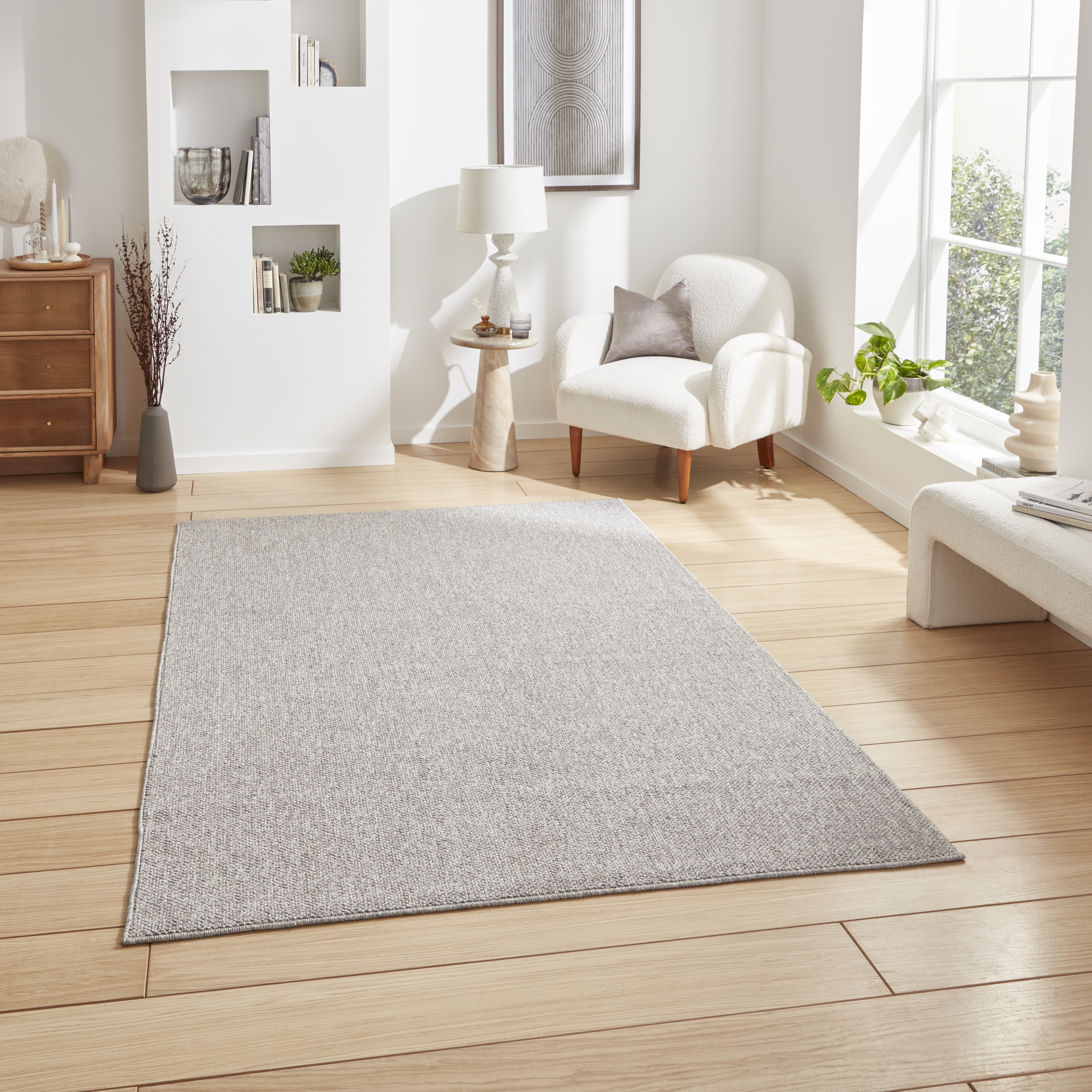 Boucle E6403 Plain Flat Weave Textured Rugs In Grey