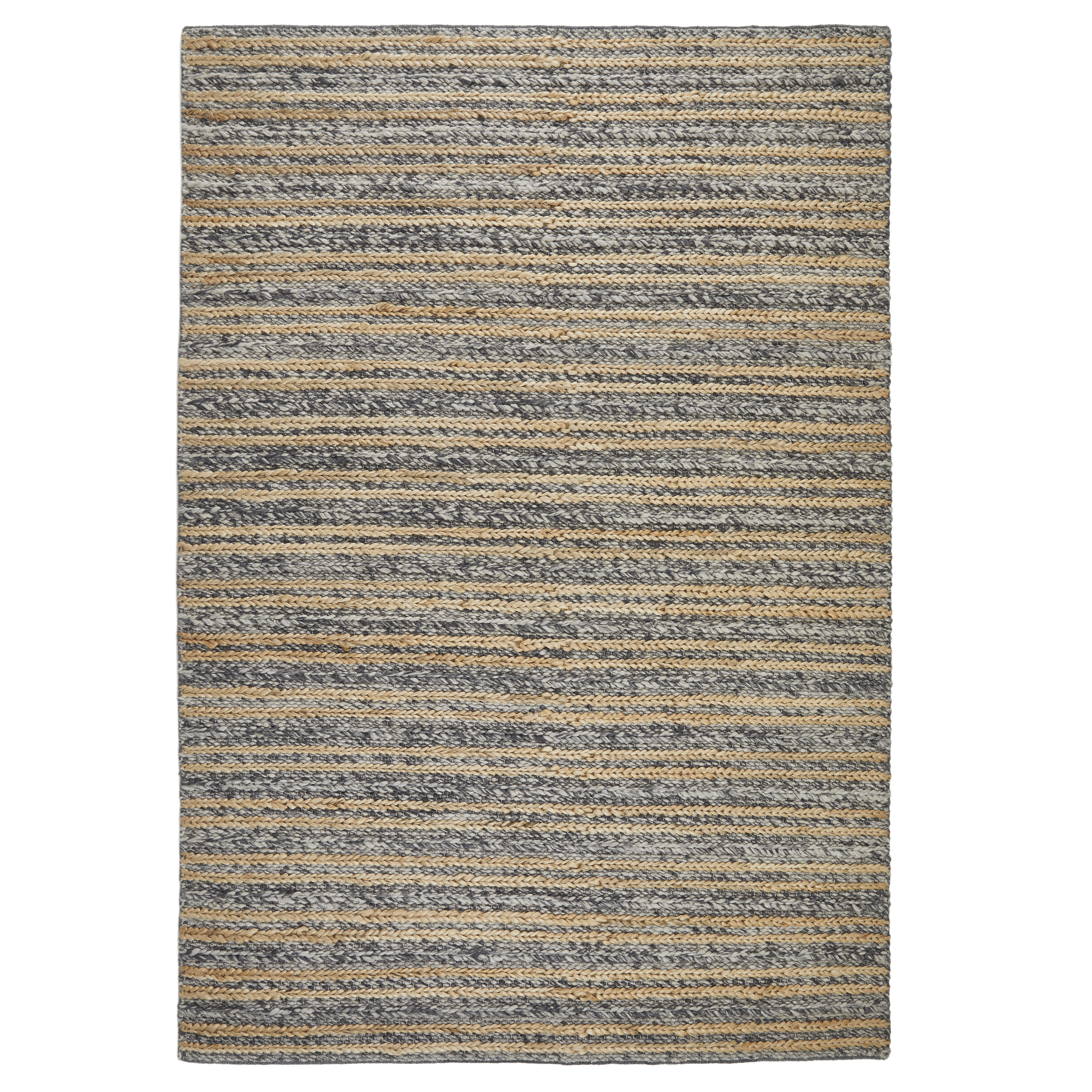 Elegance Modern Jute Wool Striped Rugs In Charcoal Grey