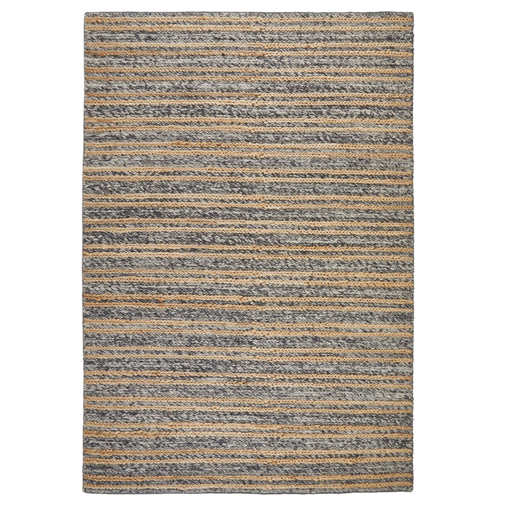 Elegance Modern Jute Wool Striped Rugs in Charcoal Grey