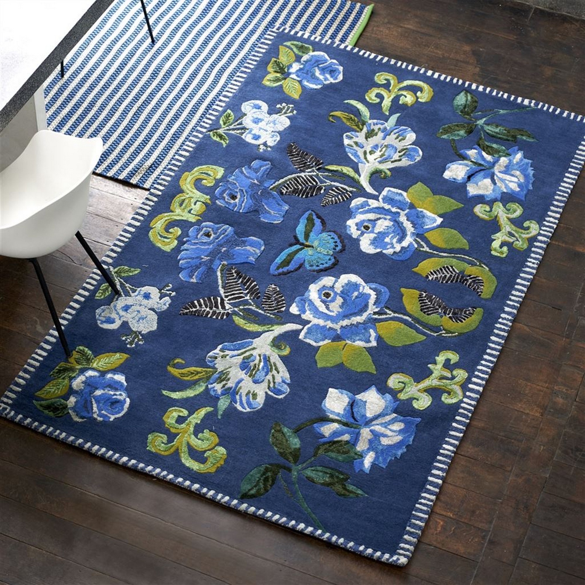 Eleonora Floral Rugs By Designers Guild In Cobalt Blue