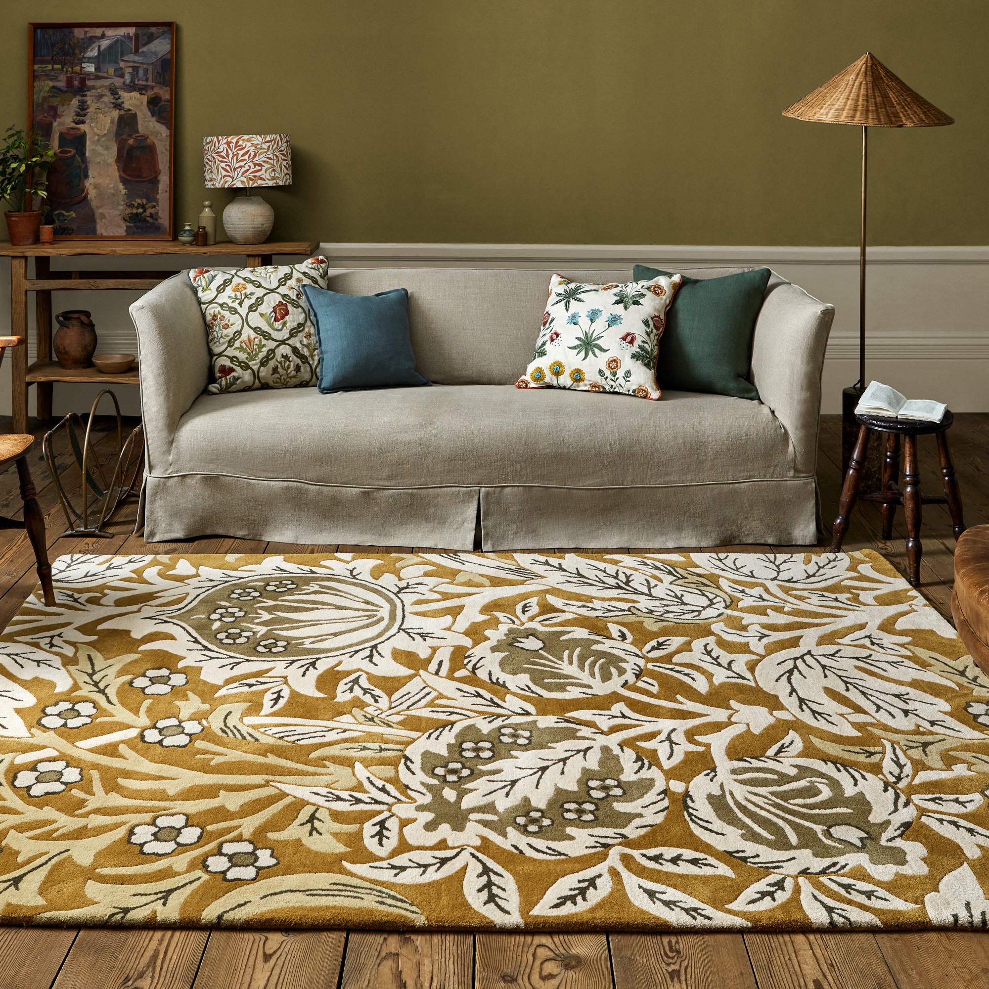 Elmcote Floral Wool Rugs 127806 By Morris Co In Gold