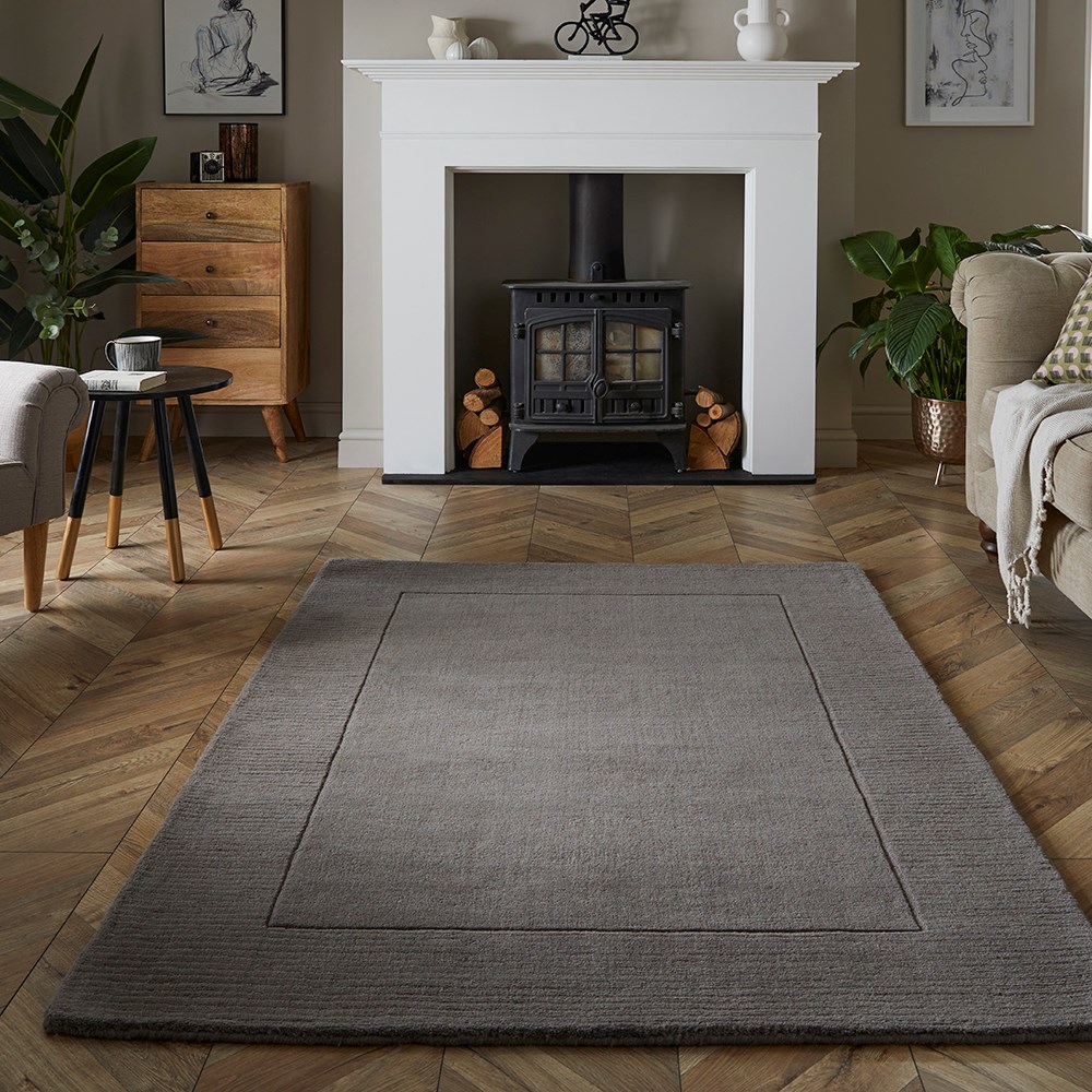 Esme Mayfair Plain Carved Wool Rugs in Grey