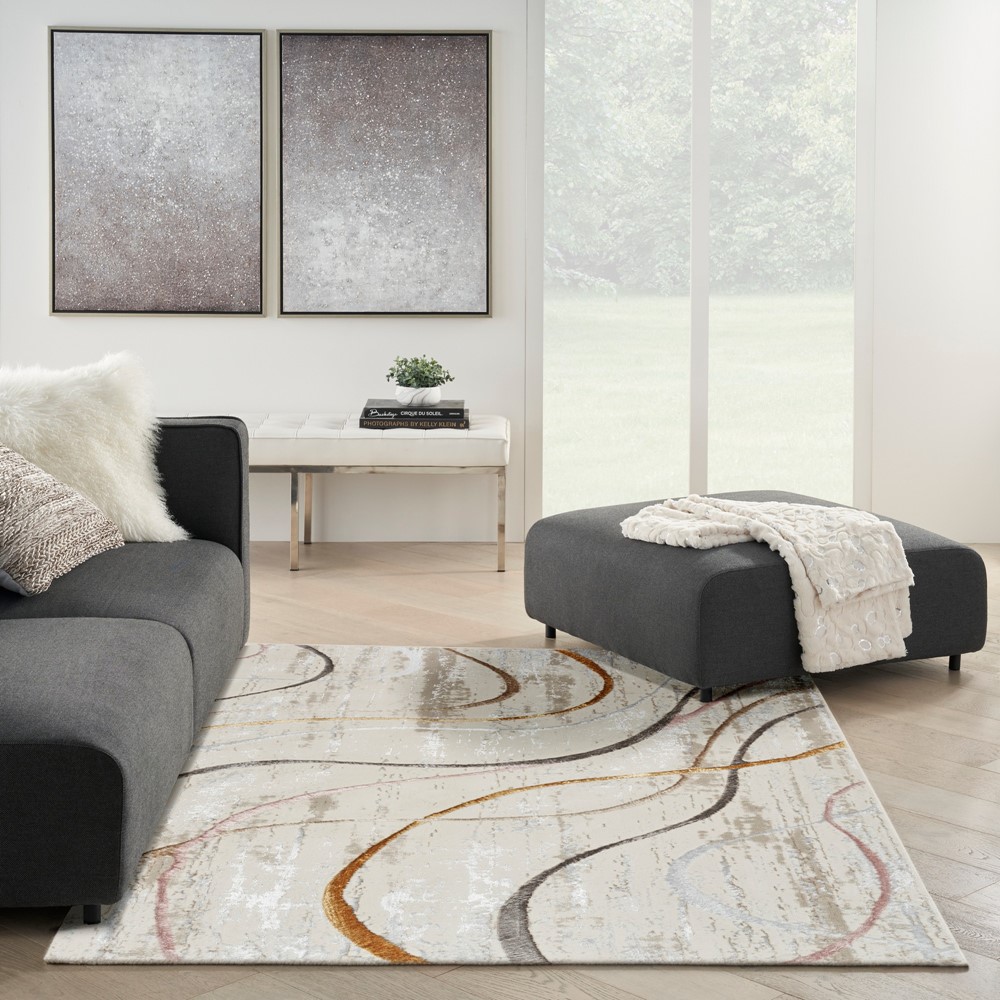 Glitz GLZ01 Abstract Rugs by Nourison in Ivory Multi