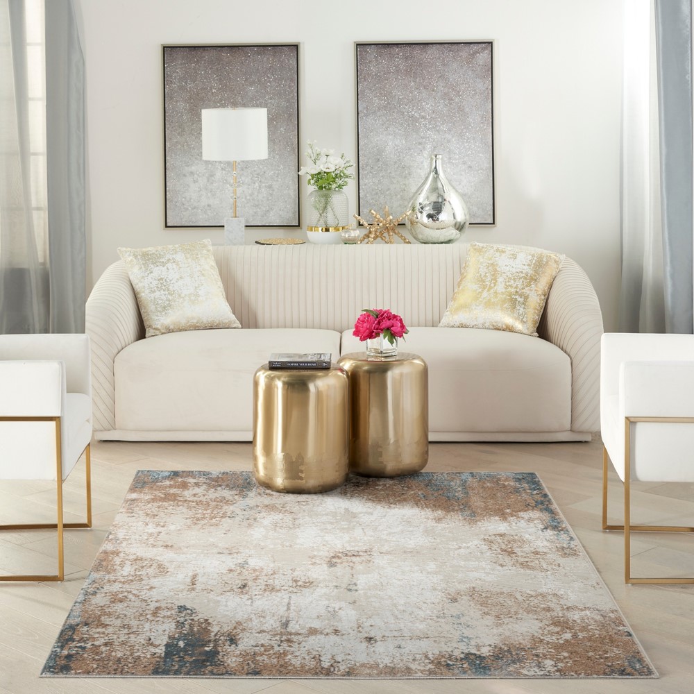 Glitz GLZ06 Abstract Distressed Rugs by Nourison in Taupe Multi