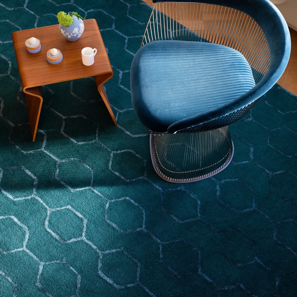 Gio Geometric Wool Rugs 39107 by Wedgwood in Teal Green