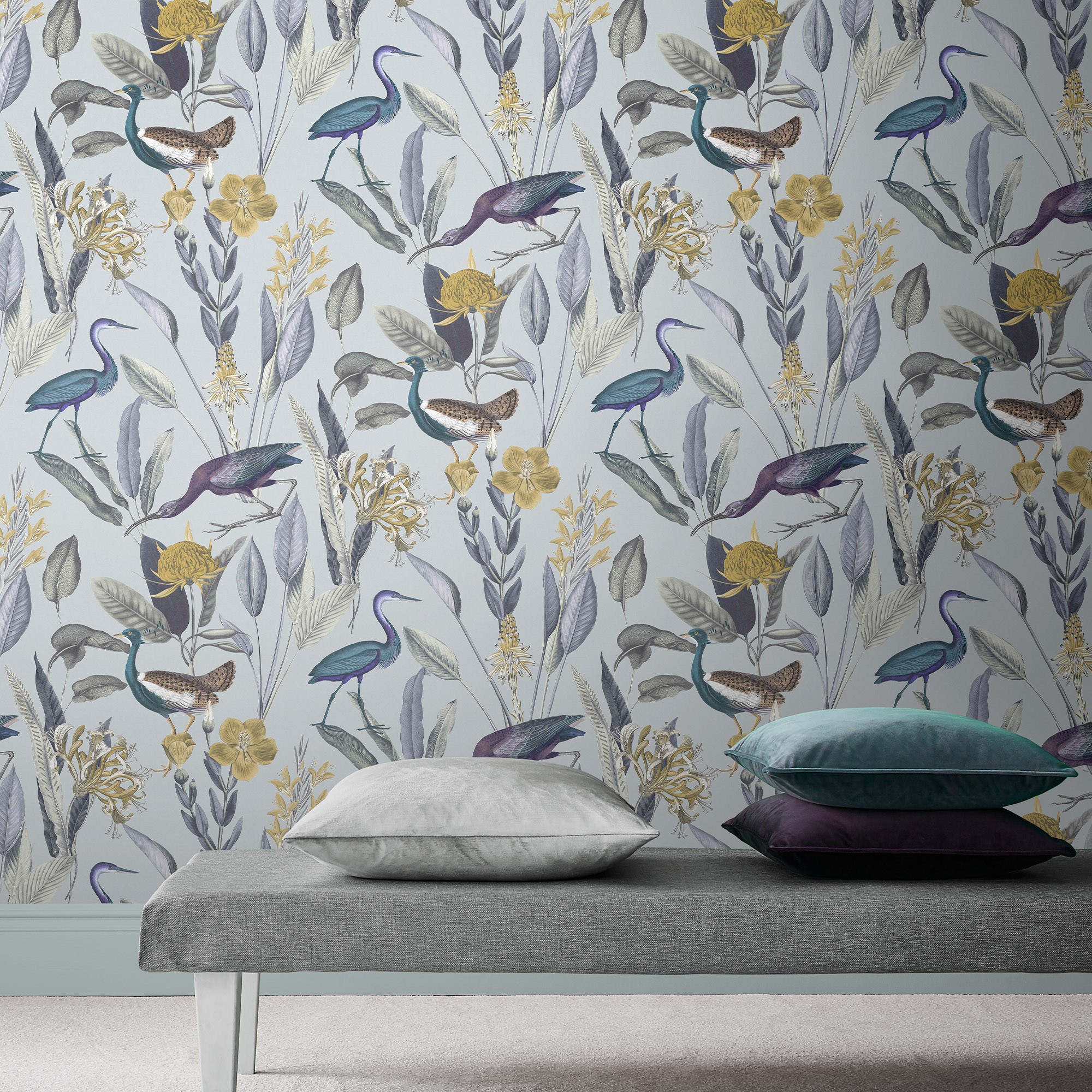 Graham & Brown Glasshouse Birds Tropical Removable Paste The Wall Wallpaper  (Soft Grey) - Amazon.com