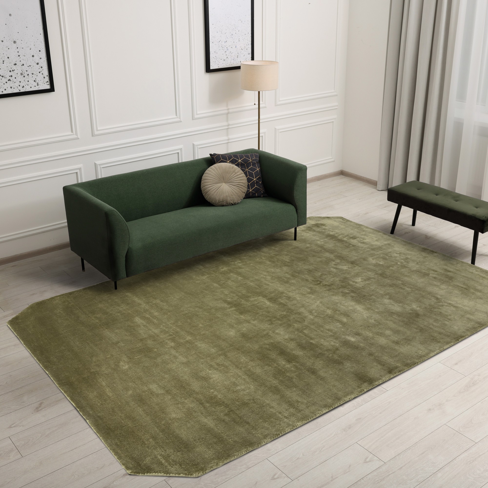 Gleam Modern Plain High Shine Rugs In Sage Green