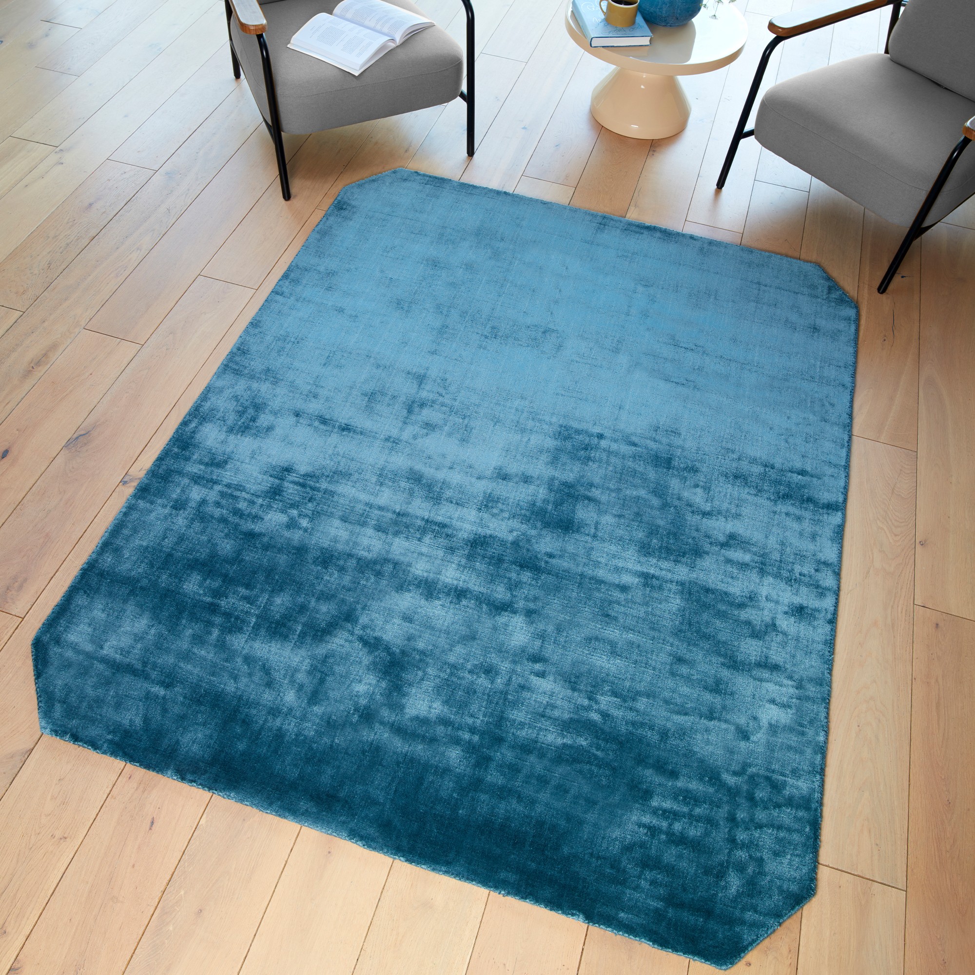 Gleam Modern Plain High Shine Rugs In Teal Blue