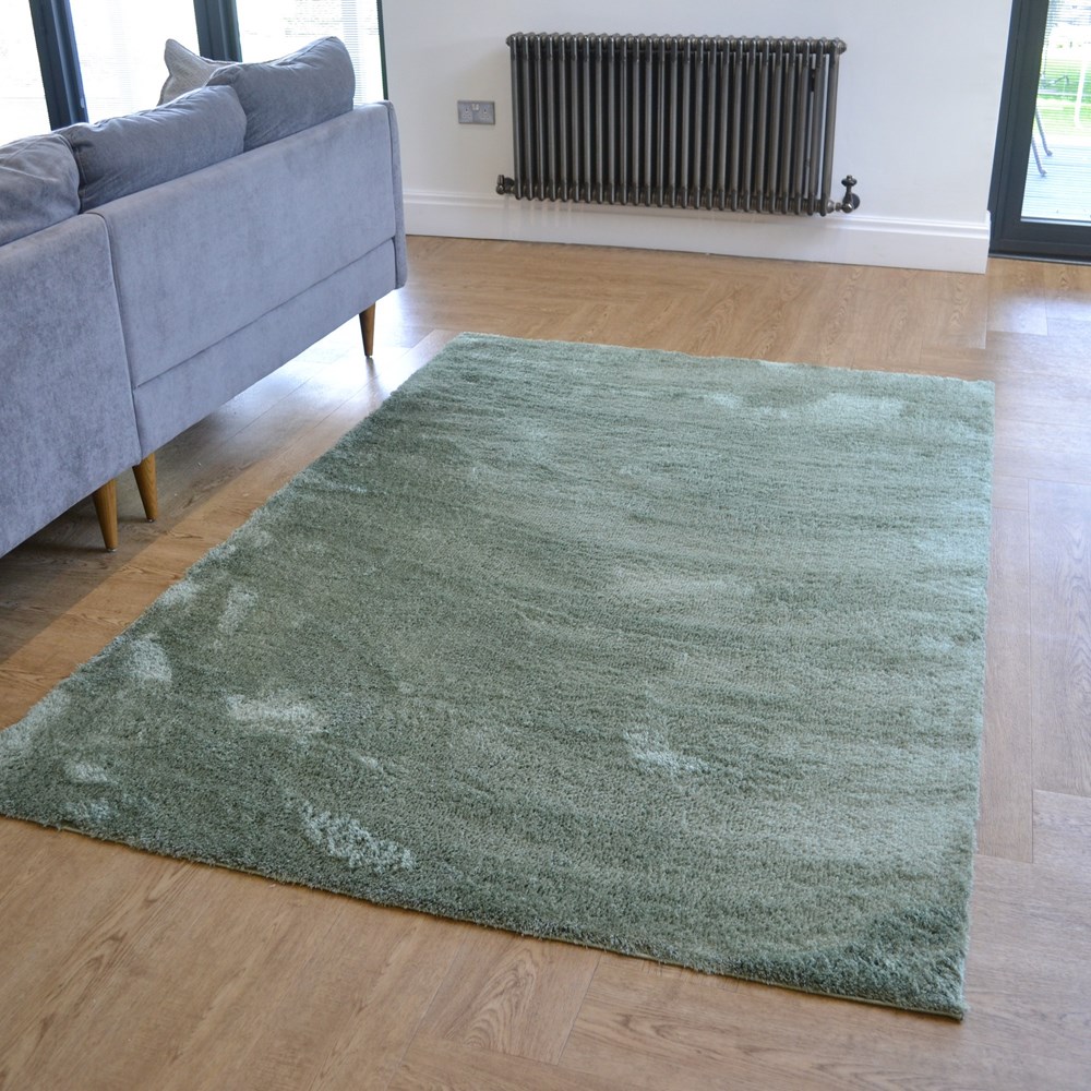 Goldy Shaggy Plain Modern Rugs in Green