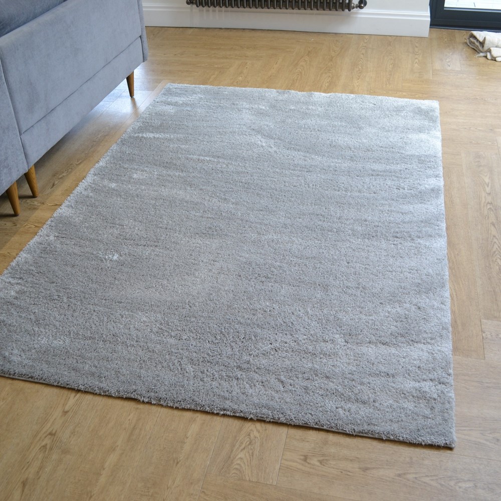 Goldy Shaggy Plain Modern Rugs in Grey