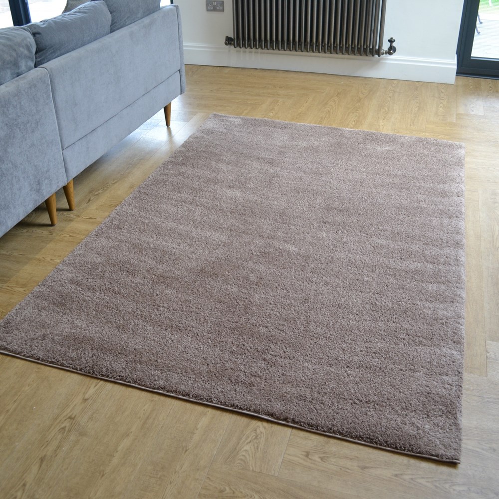 Goldy Shaggy Plain Modern Rugs in Taupe Brown