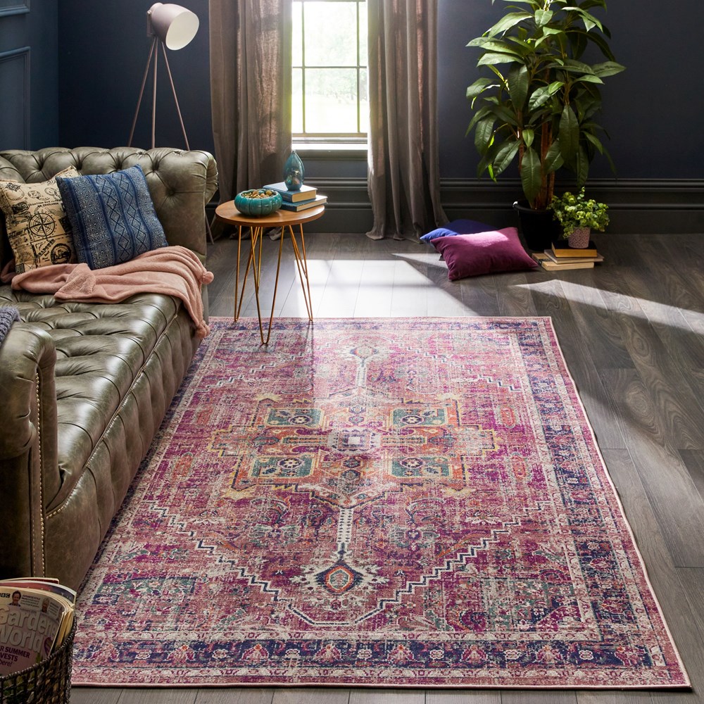 Granada Traditional Persian Floral Rugs in Ruby Red