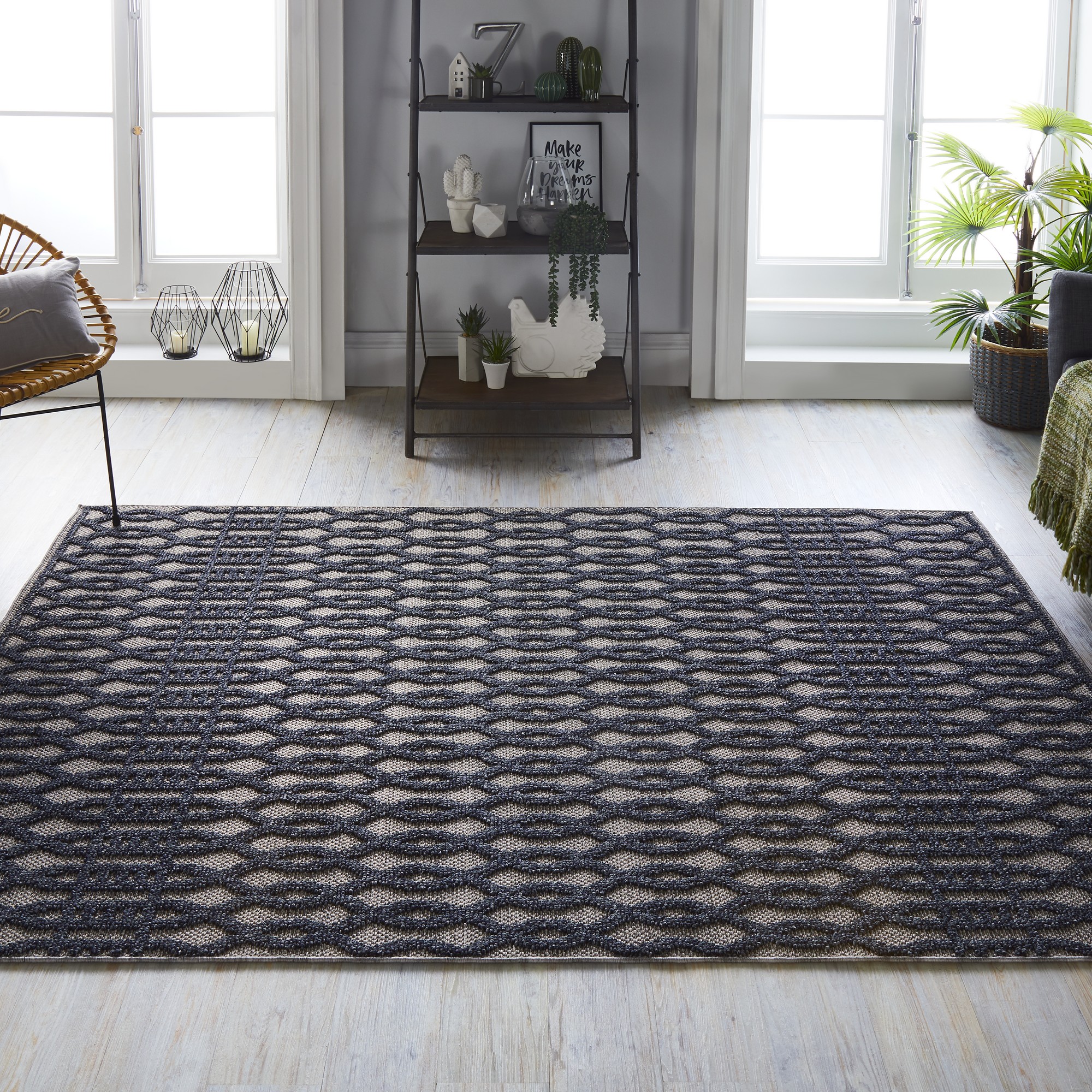 Greenwich Kinsley Moroccan Print Patterned Rugs In Grey And White