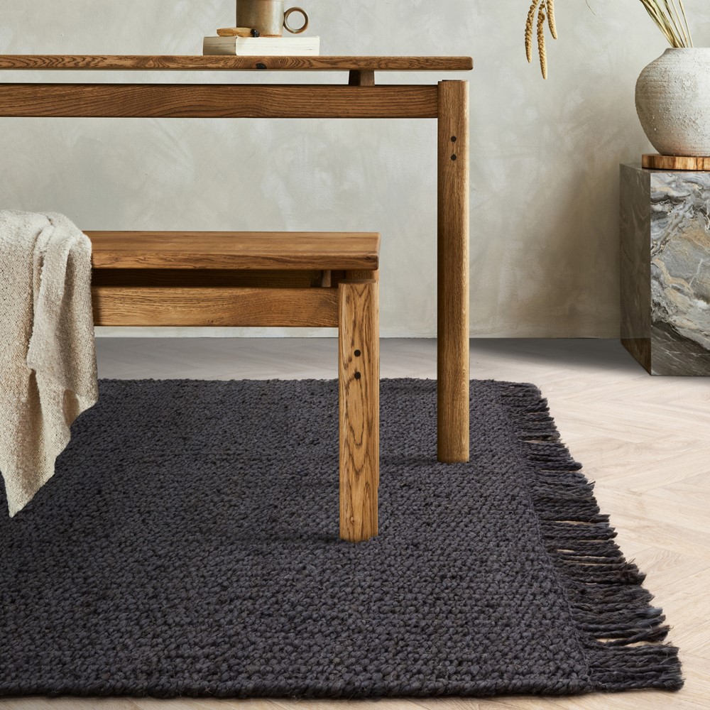 Grove Plain Flatweave Hand Woven Jute Rugs in Charcoal Grey