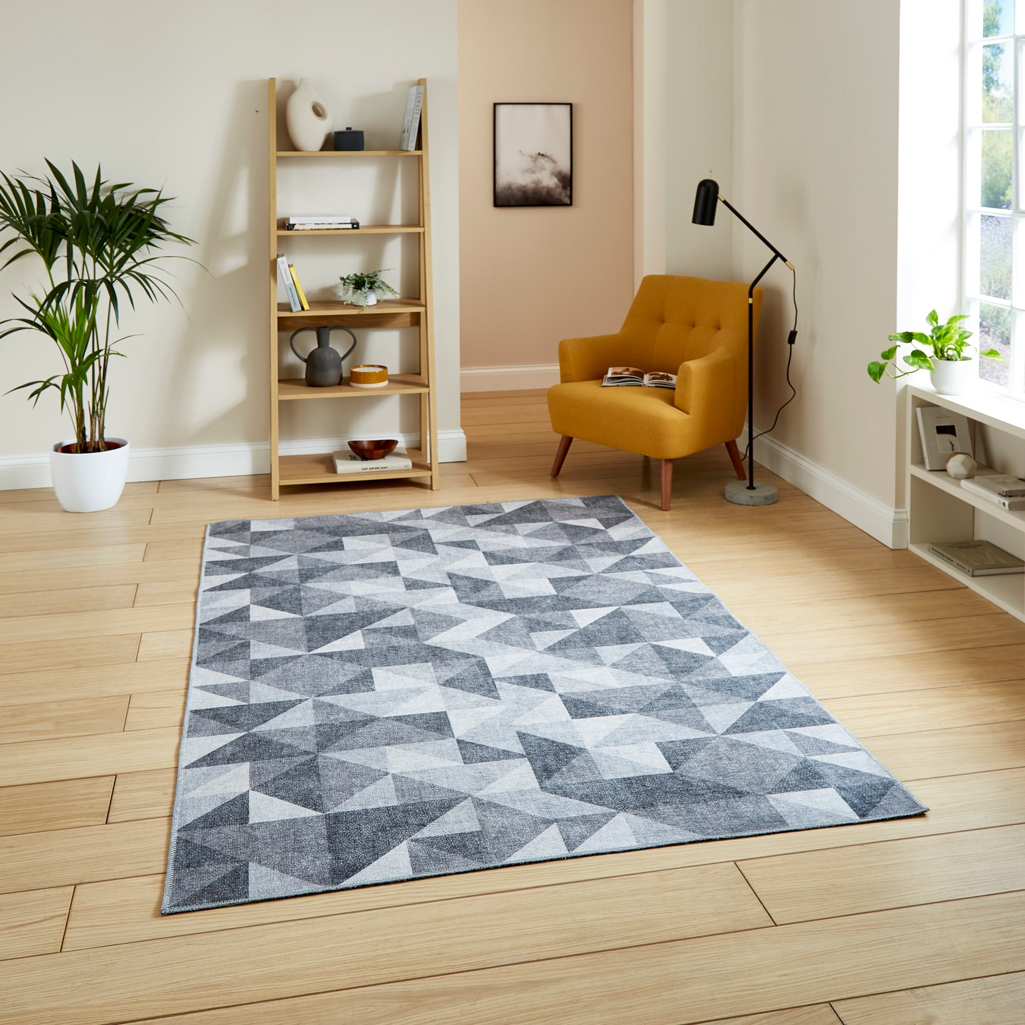 Coral H1057 Modern Washable Geometric Rugs In Grey