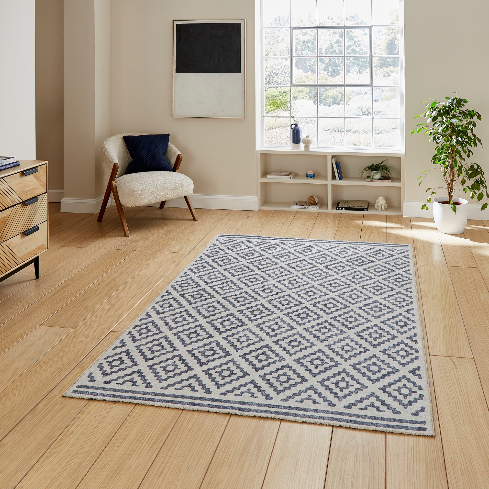 Coral H1058 Modern Washable Geometric Rugs In Blue