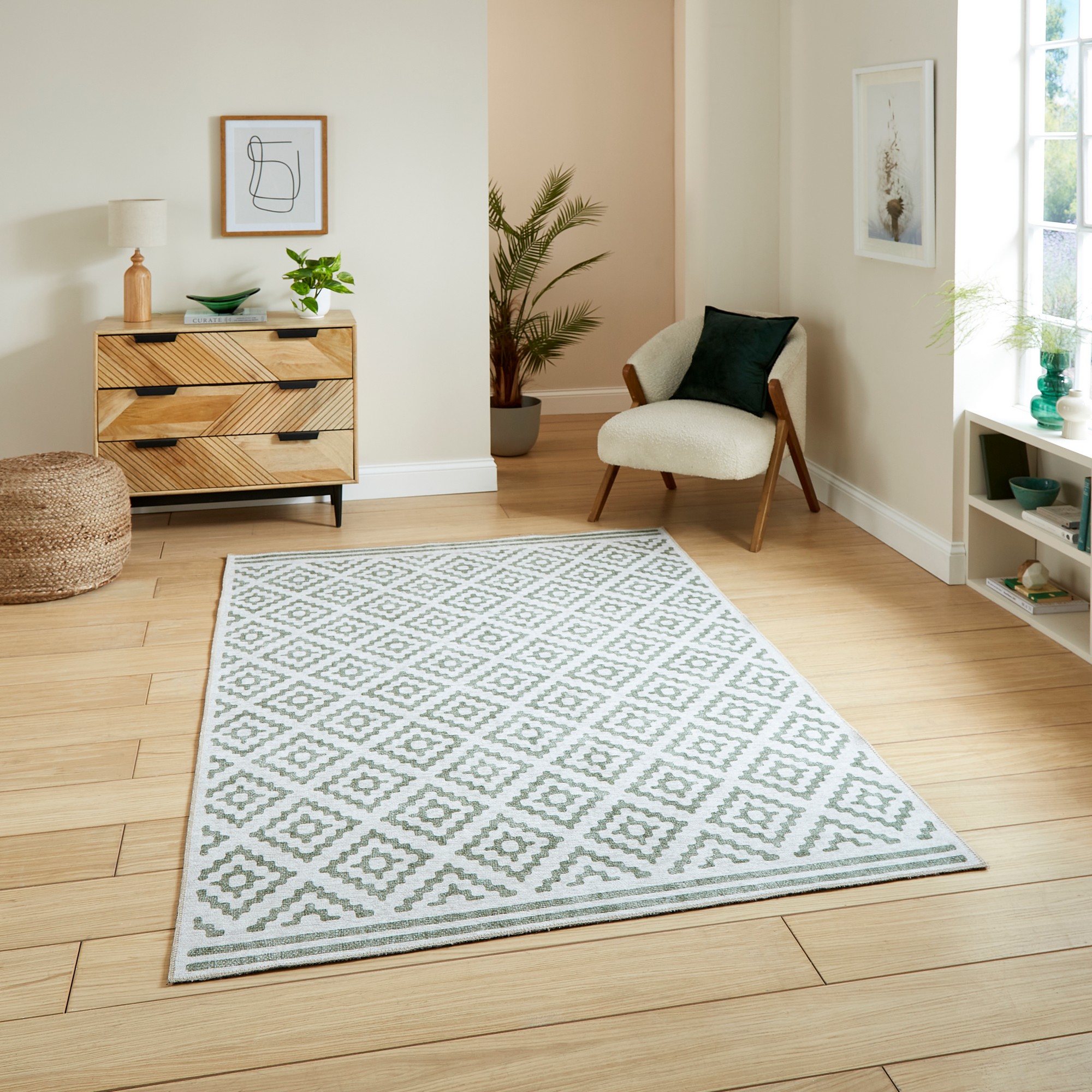 Coral H1058 Modern Washable Geometric Rugs In Green