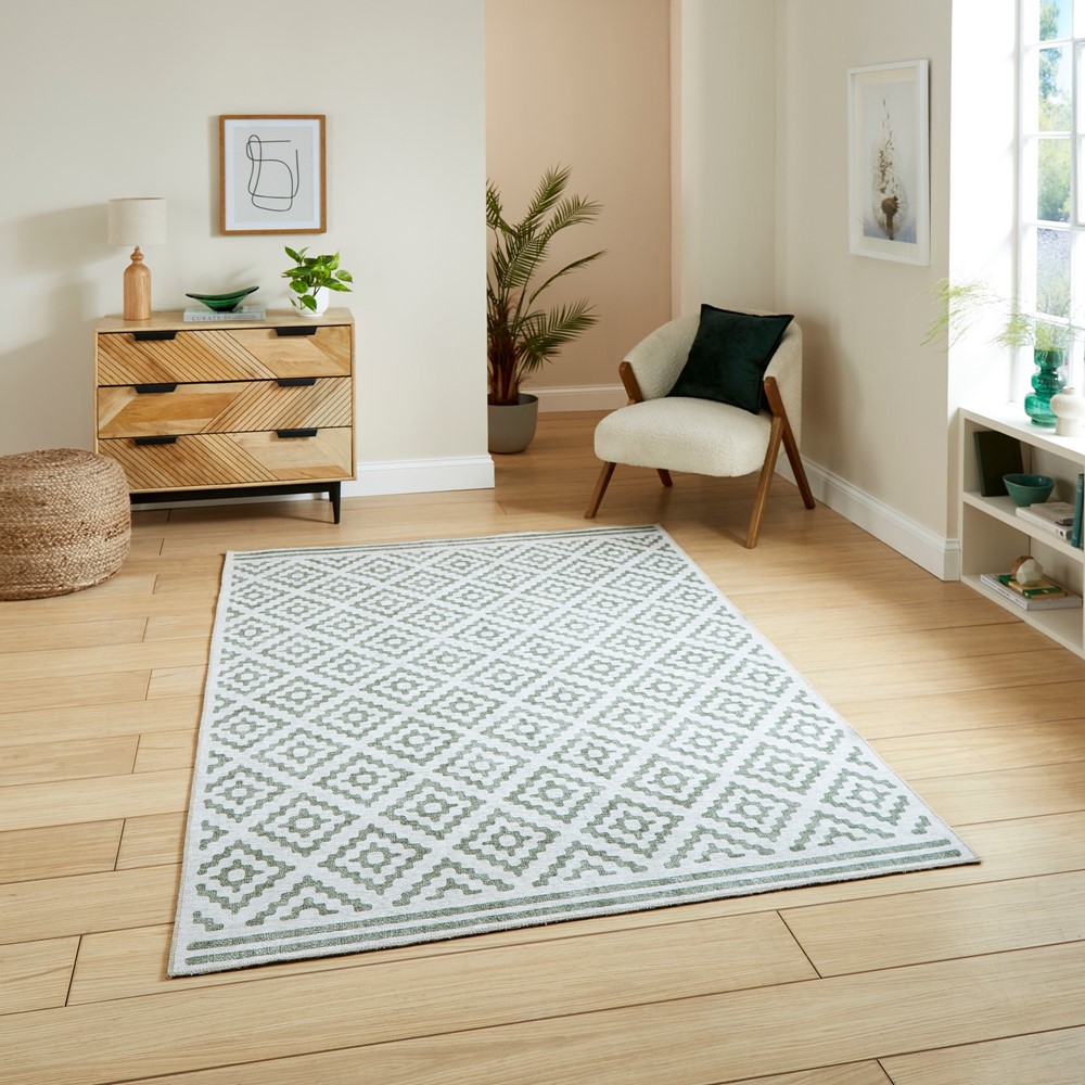 Coral H1058 Modern Washable Geometric Rugs in Green