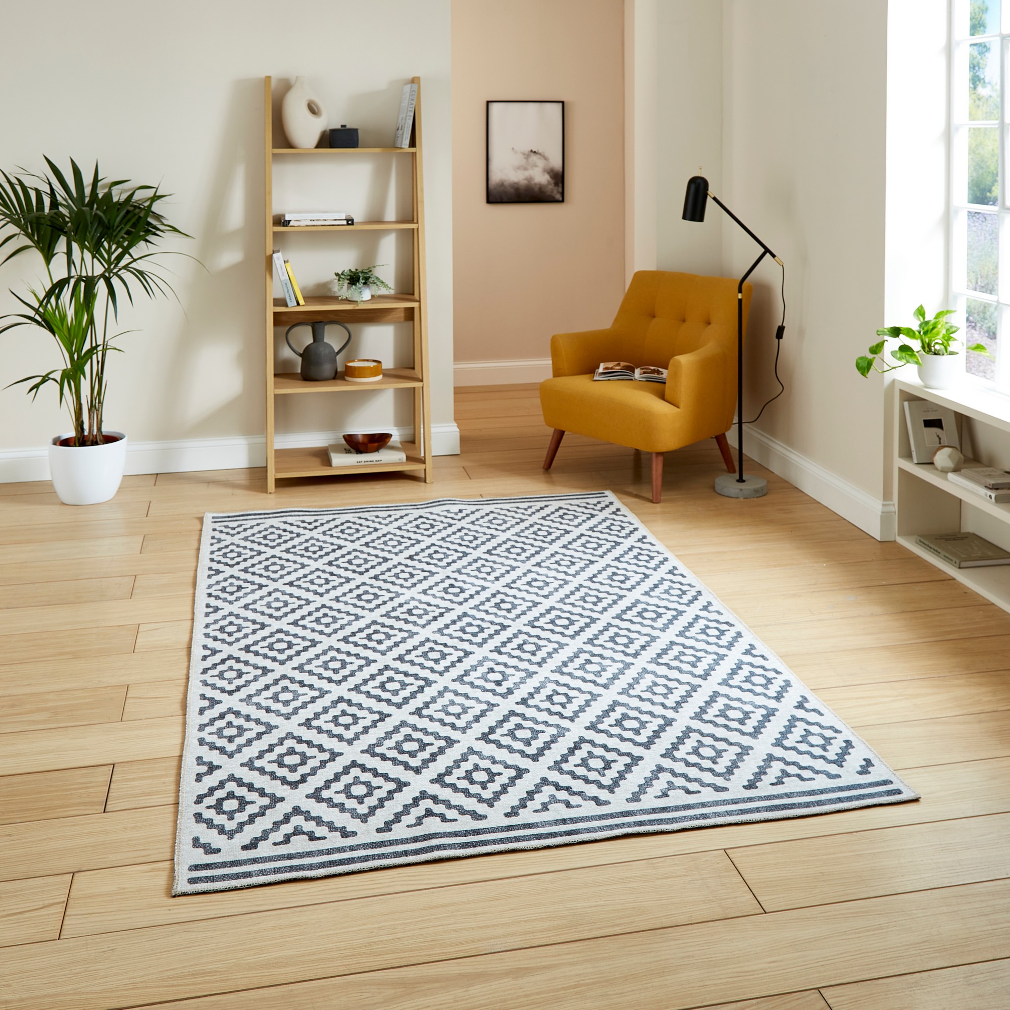 Coral H1058 Modern Washable Geometric Rugs In Grey