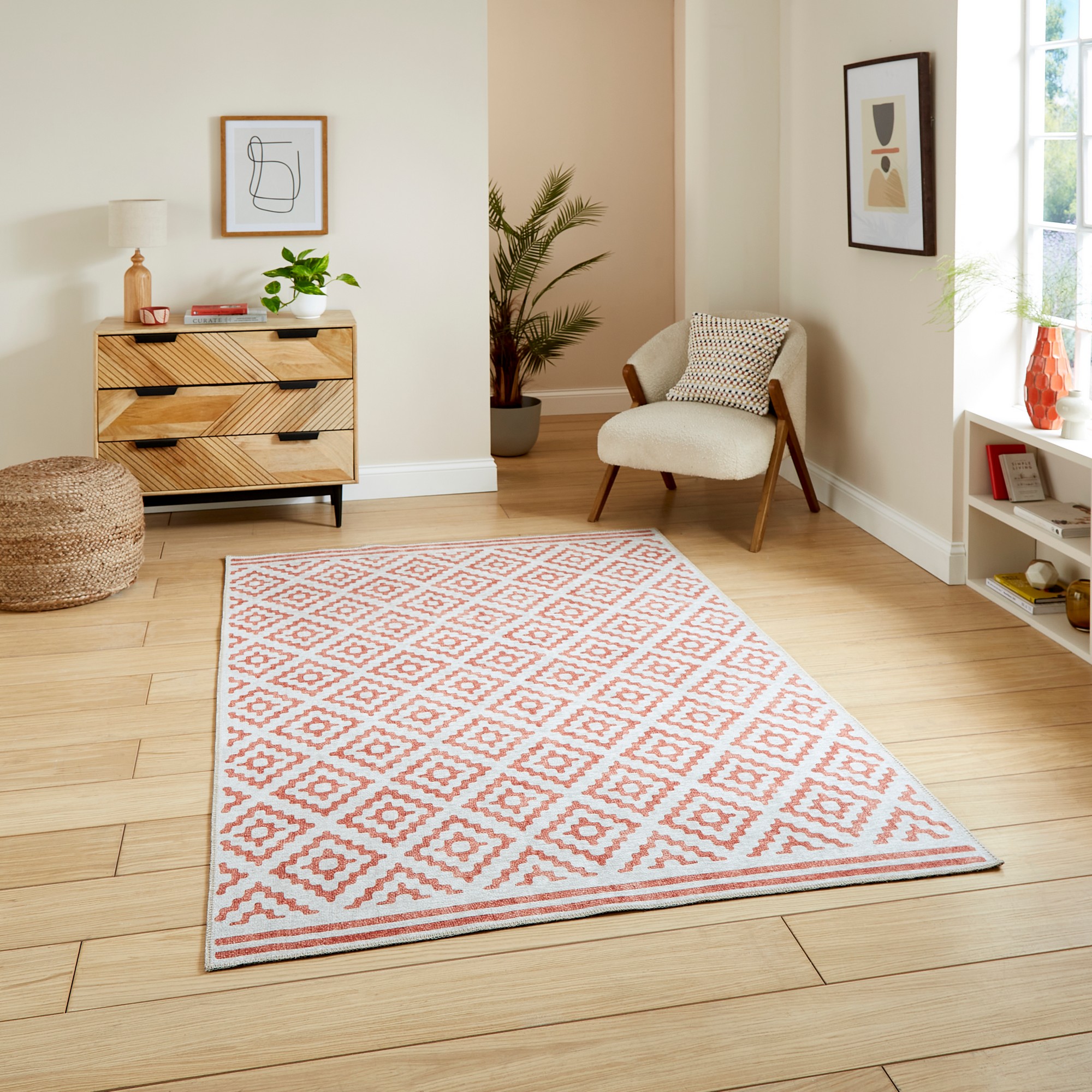 Coral H1058 Modern Washable Geometric Rugs In Orange