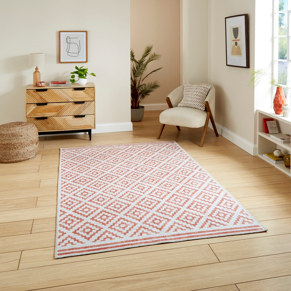 Coral H1058 Modern Washable Geometric Rugs in Orange