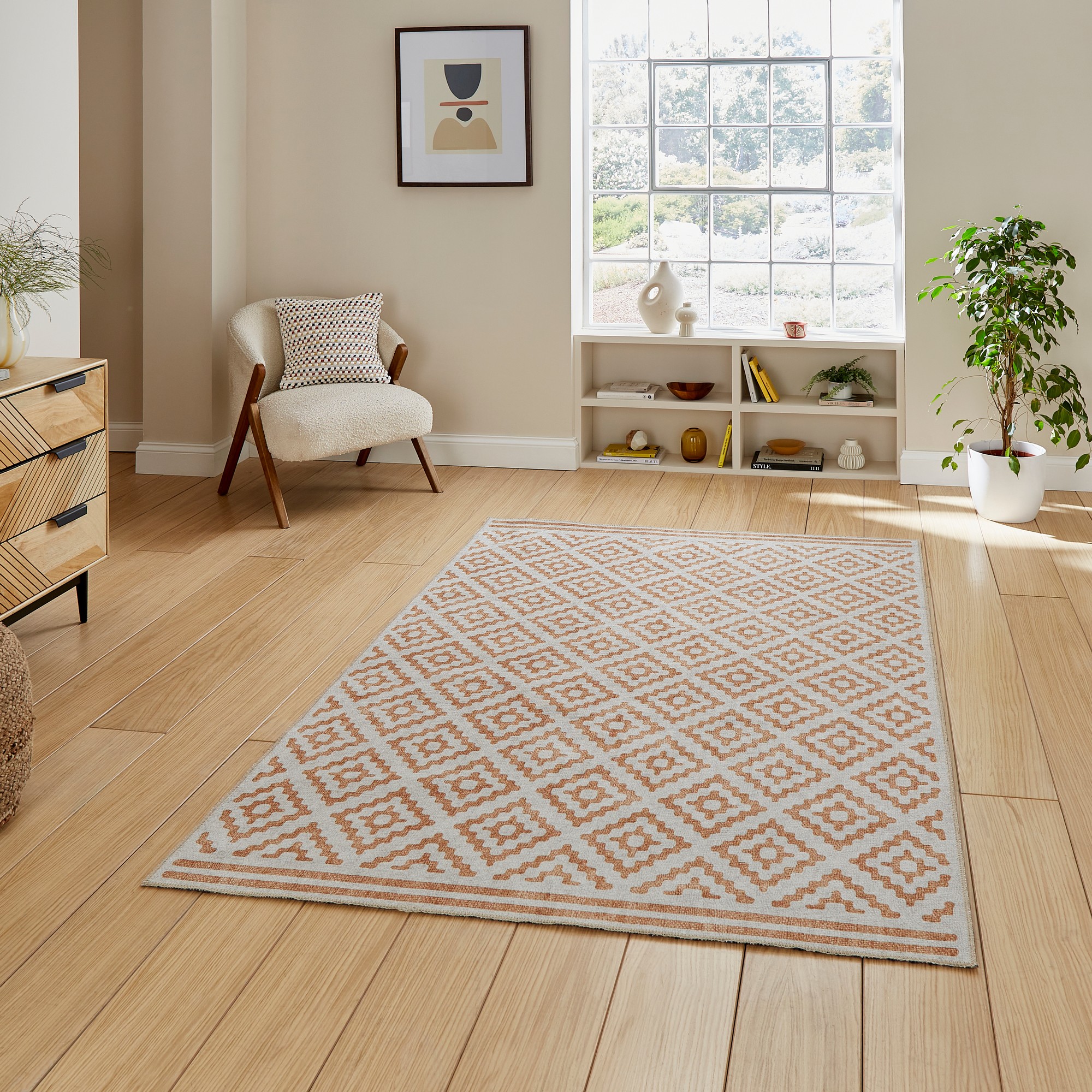 Coral H1058 Modern Washable Geometric Rugs In Yellow