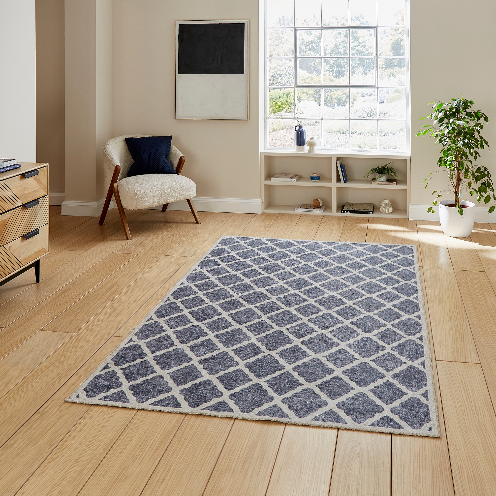 Coral H1063 Modern Washable Trellis Rugs In Blue