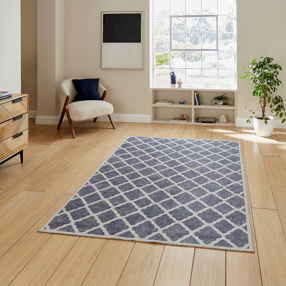 Coral H1063 Modern Washable Trellis Rugs in Blue