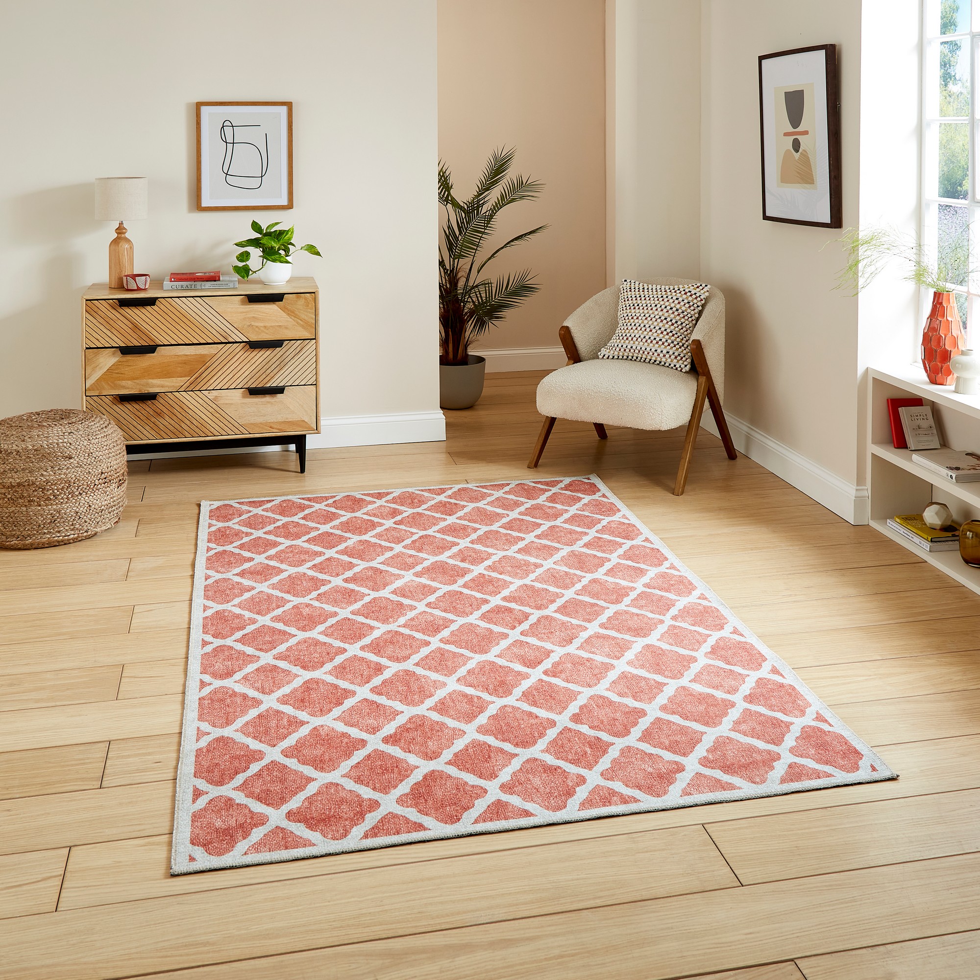 Coral H1063 Modern Washable Trellis Rugs In Orange