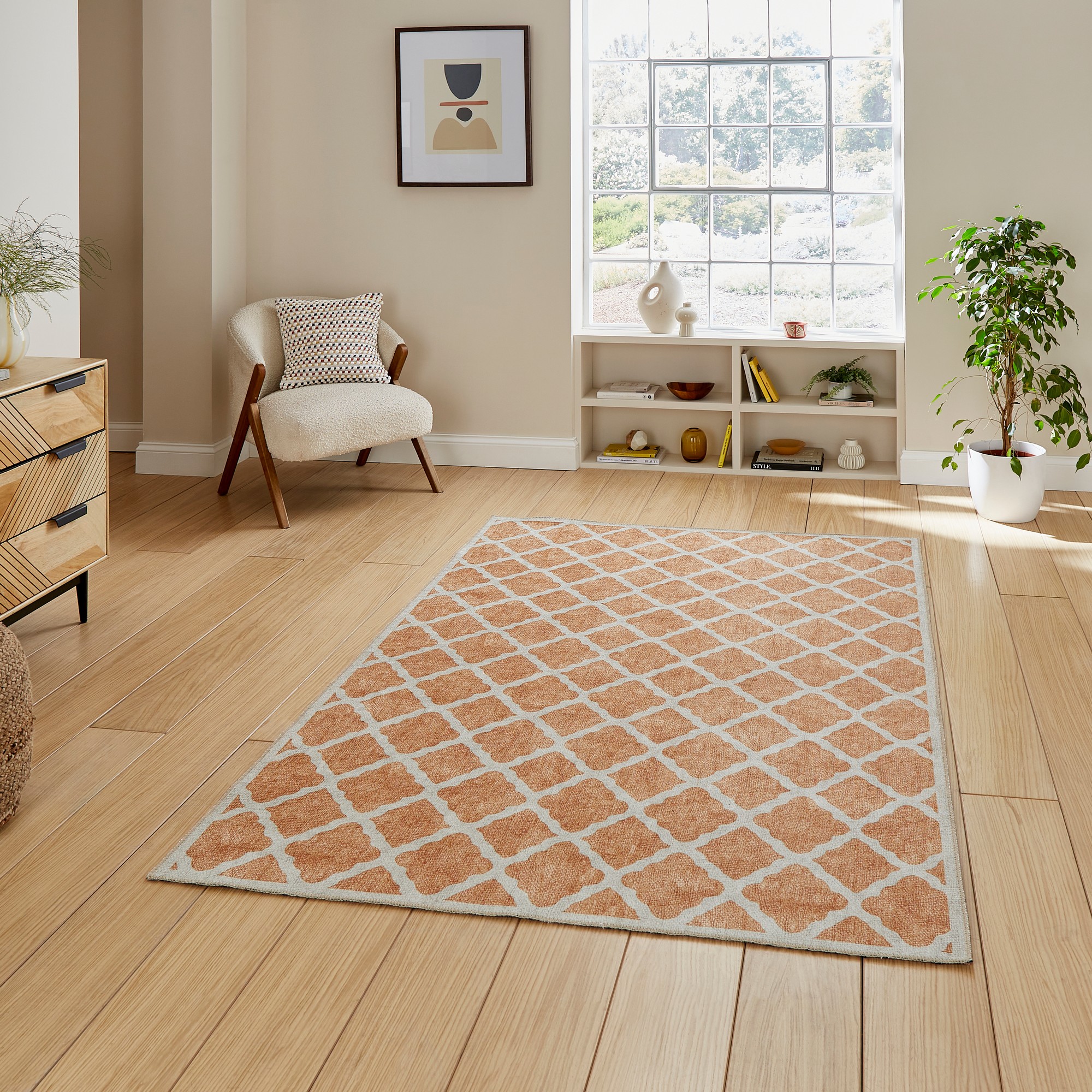 Coral H1063 Modern Washable Trellis Rugs In Yellow