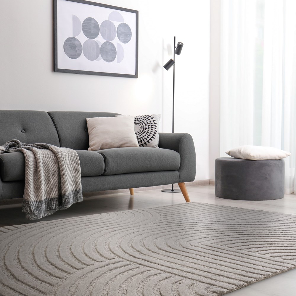 Hague Geometric Textured Wool Rugs in Silver Grey